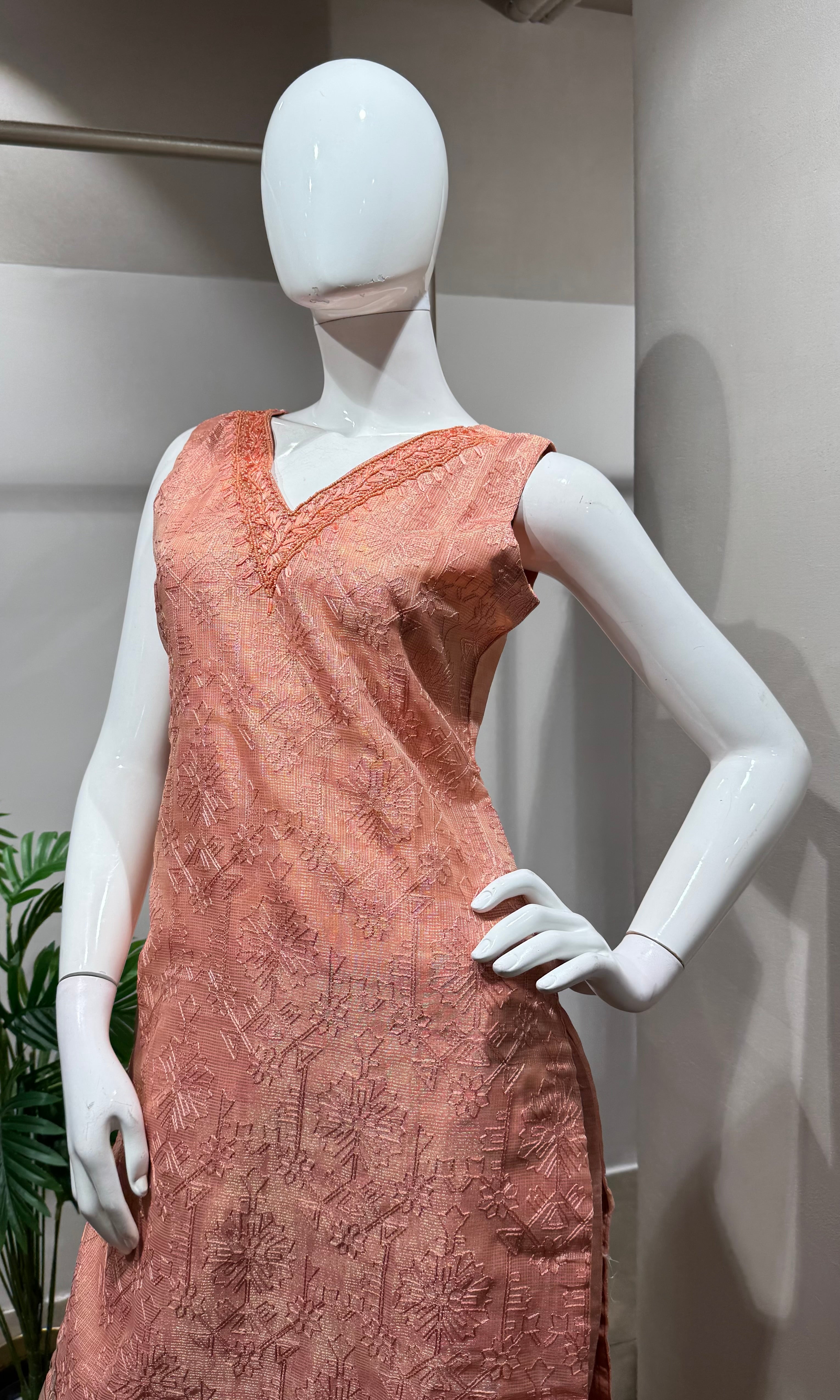 Pink shimmer tissue kurta set