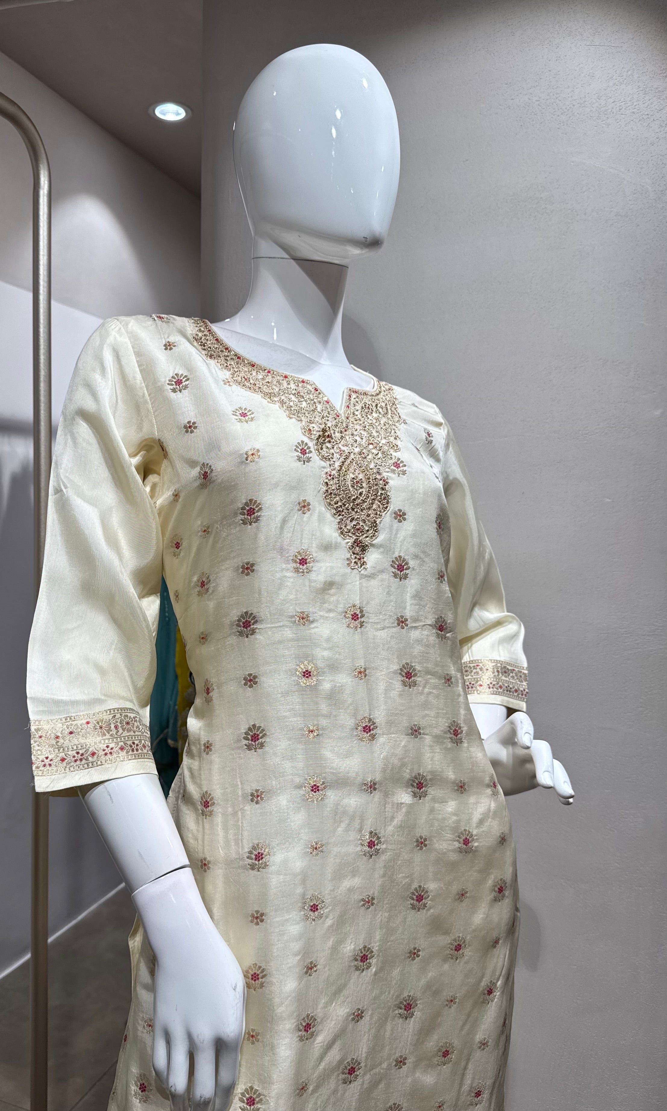 HALF White Tissue Silk Embroidered & Dupatta