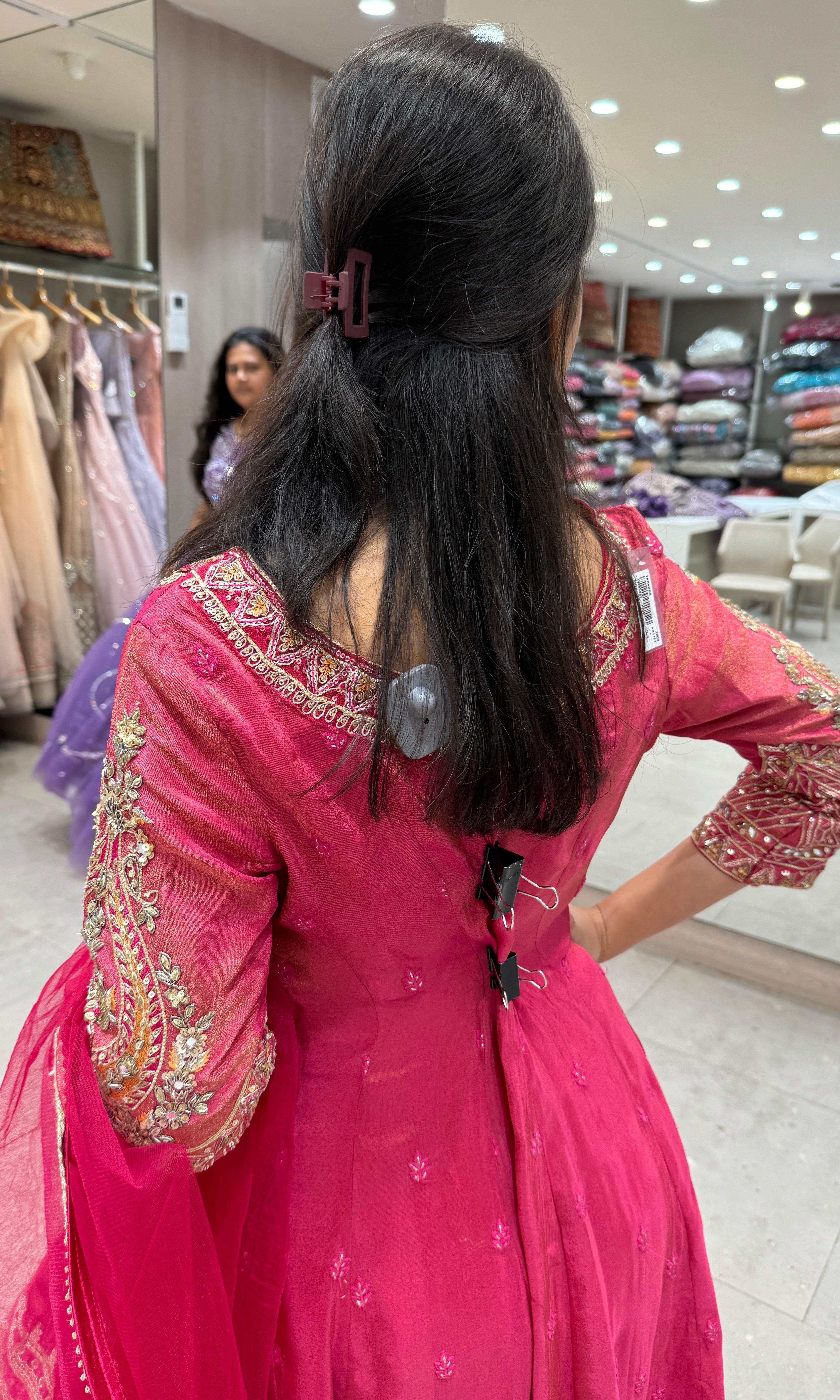 Pink shimmer anarkali Patiala style, long dress