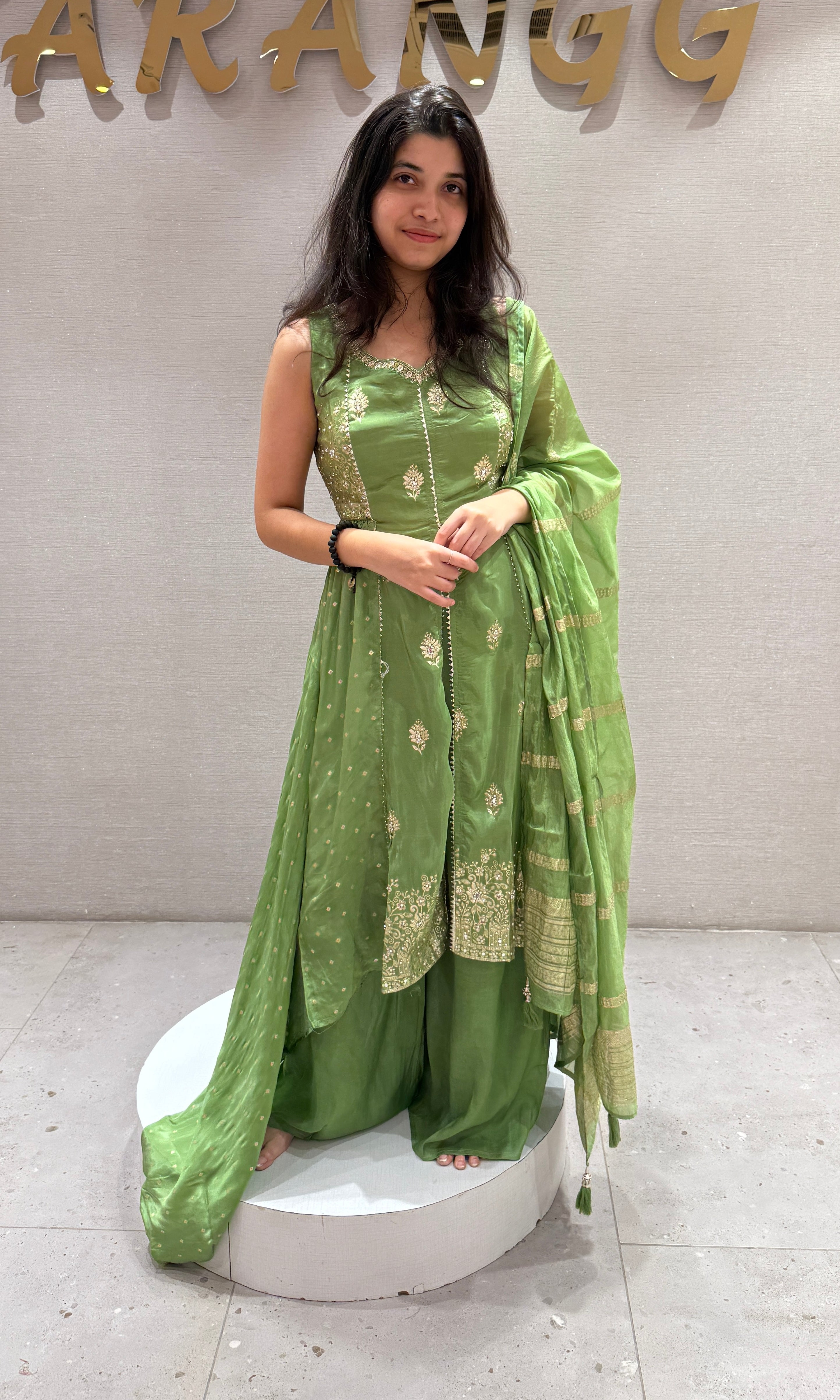 Green Floral Embroidery ANARKALI Palazzo SET