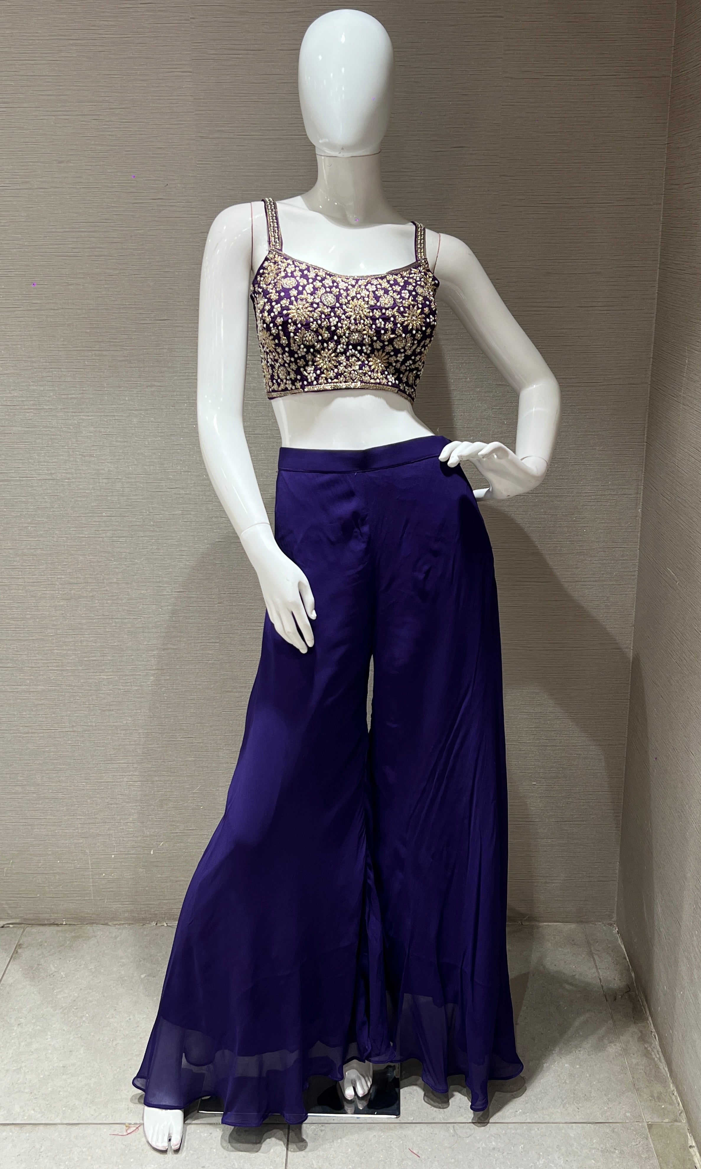 Purple Embroidered Palazzo with long jacket