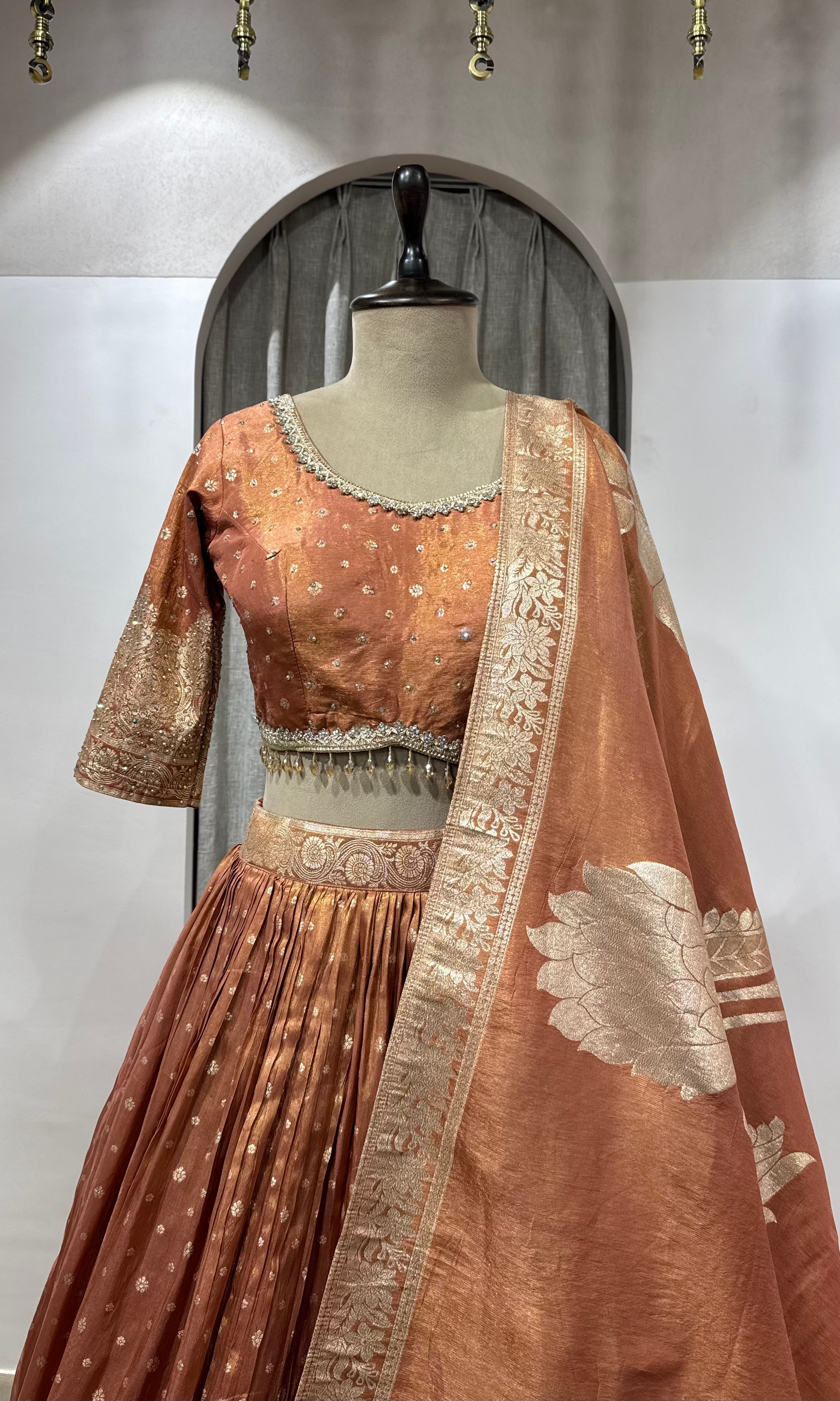 Rust Shimmer Lehenga Set with dupatta