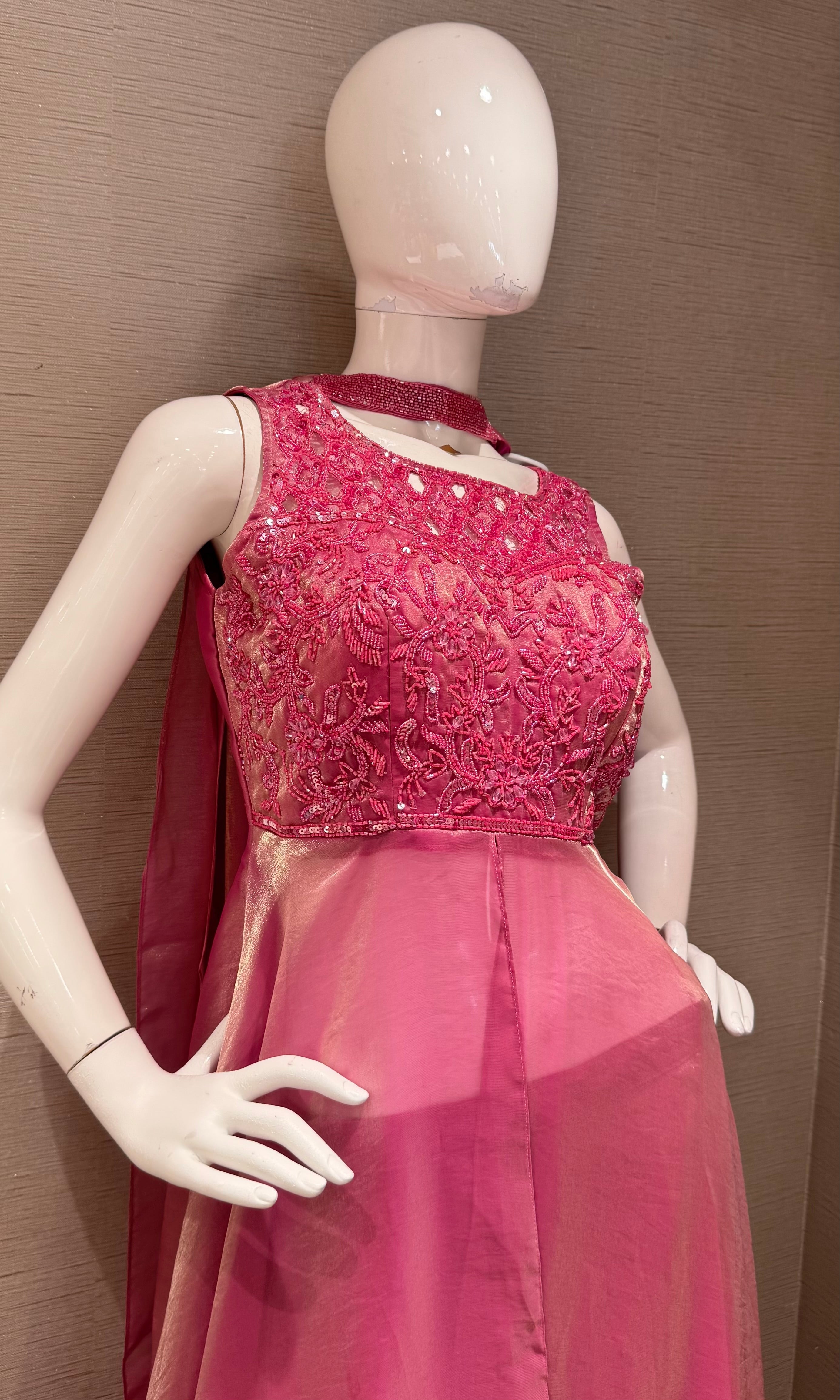 Rose Blush Front slit anarkali palazzo set