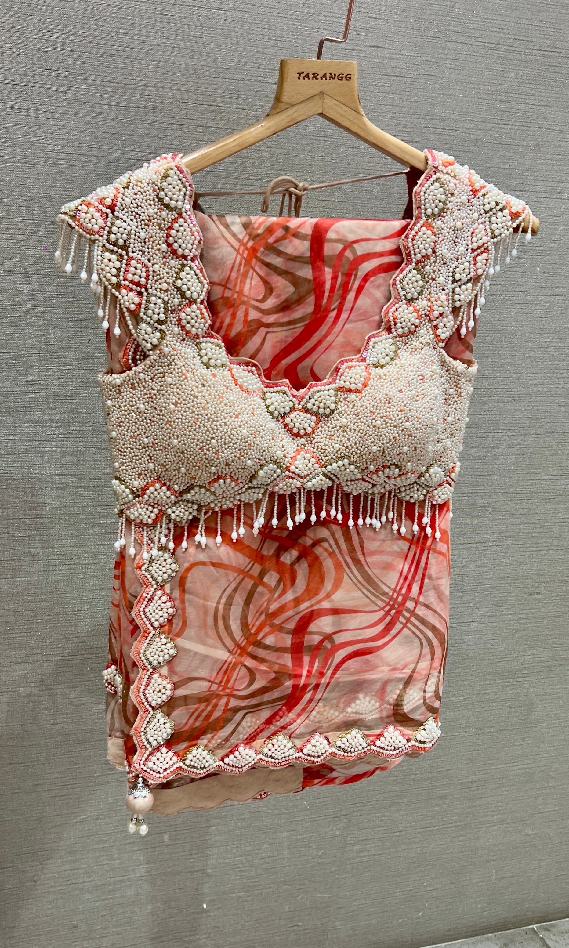 Peach digital print saree with ready blouse