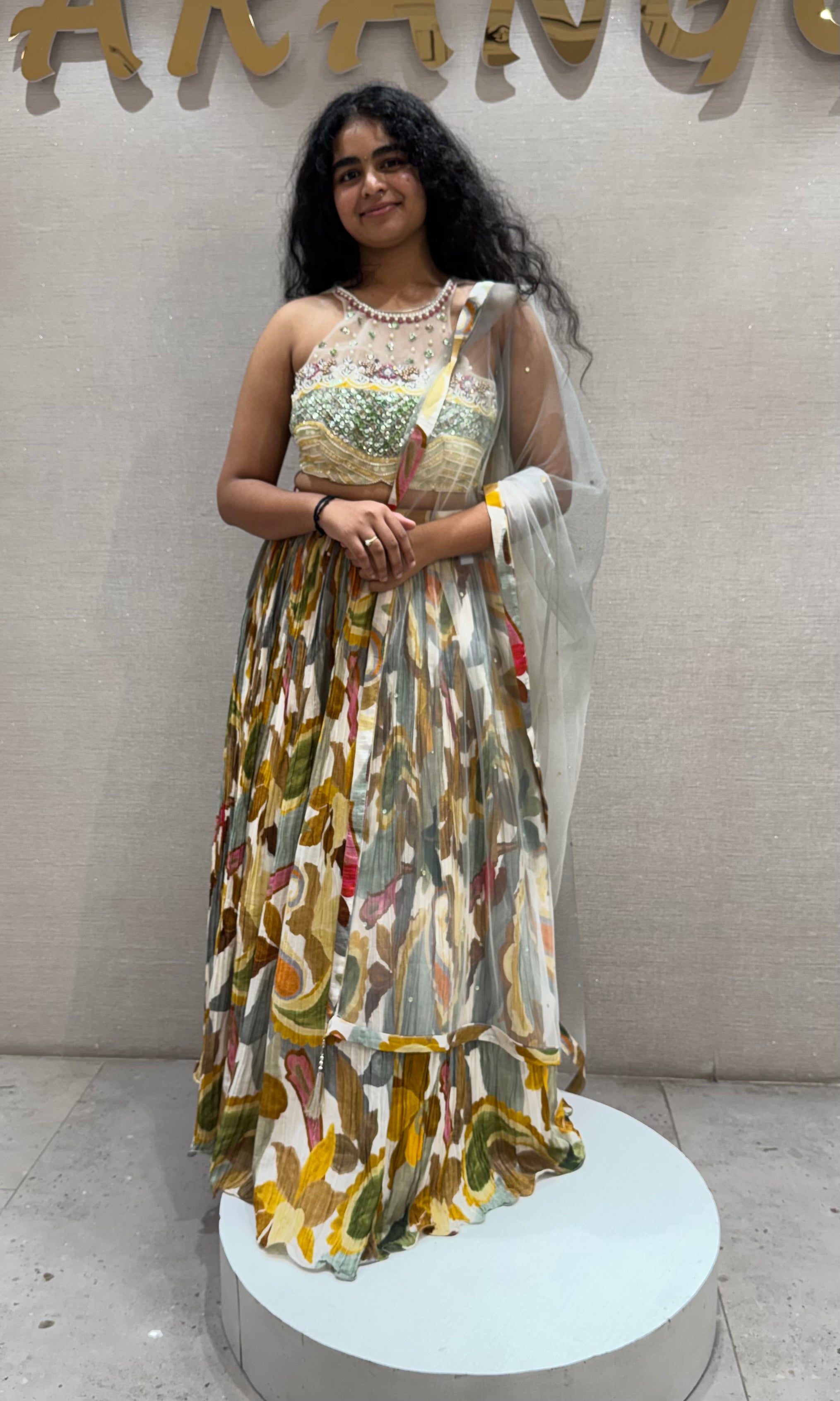 Multi colour embroidered lehenga