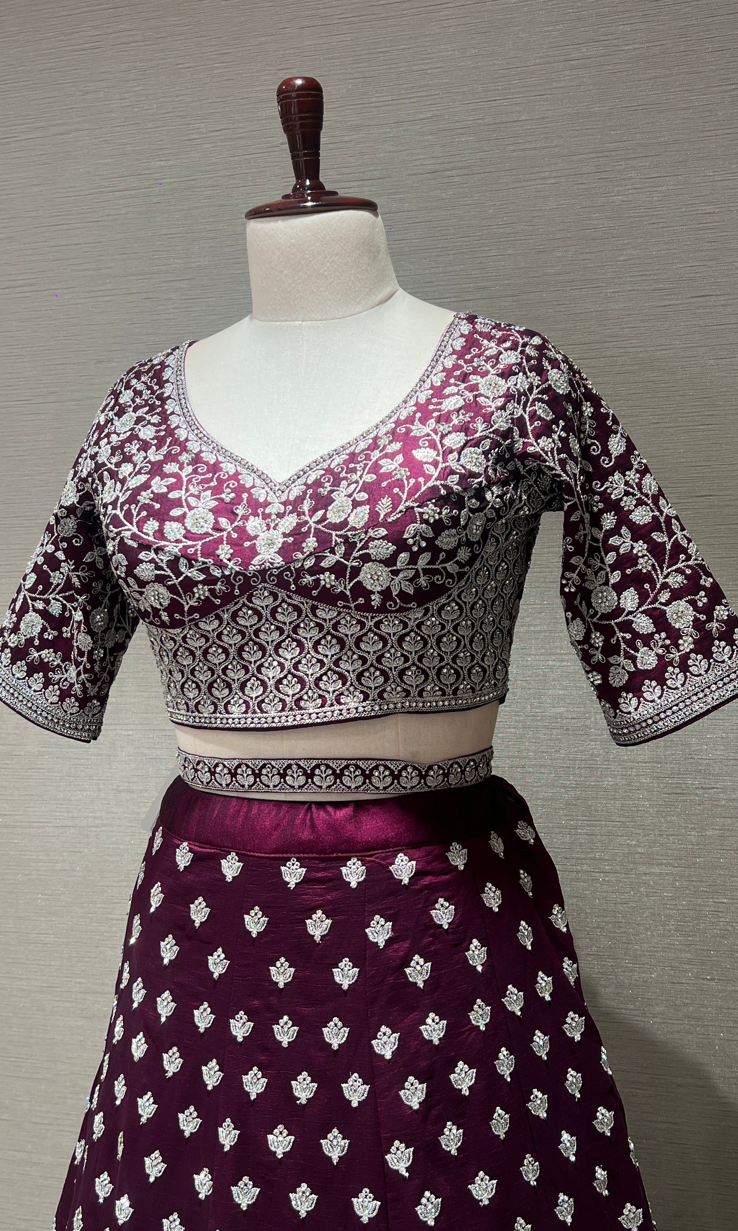 Wine floral embellished Lehenga