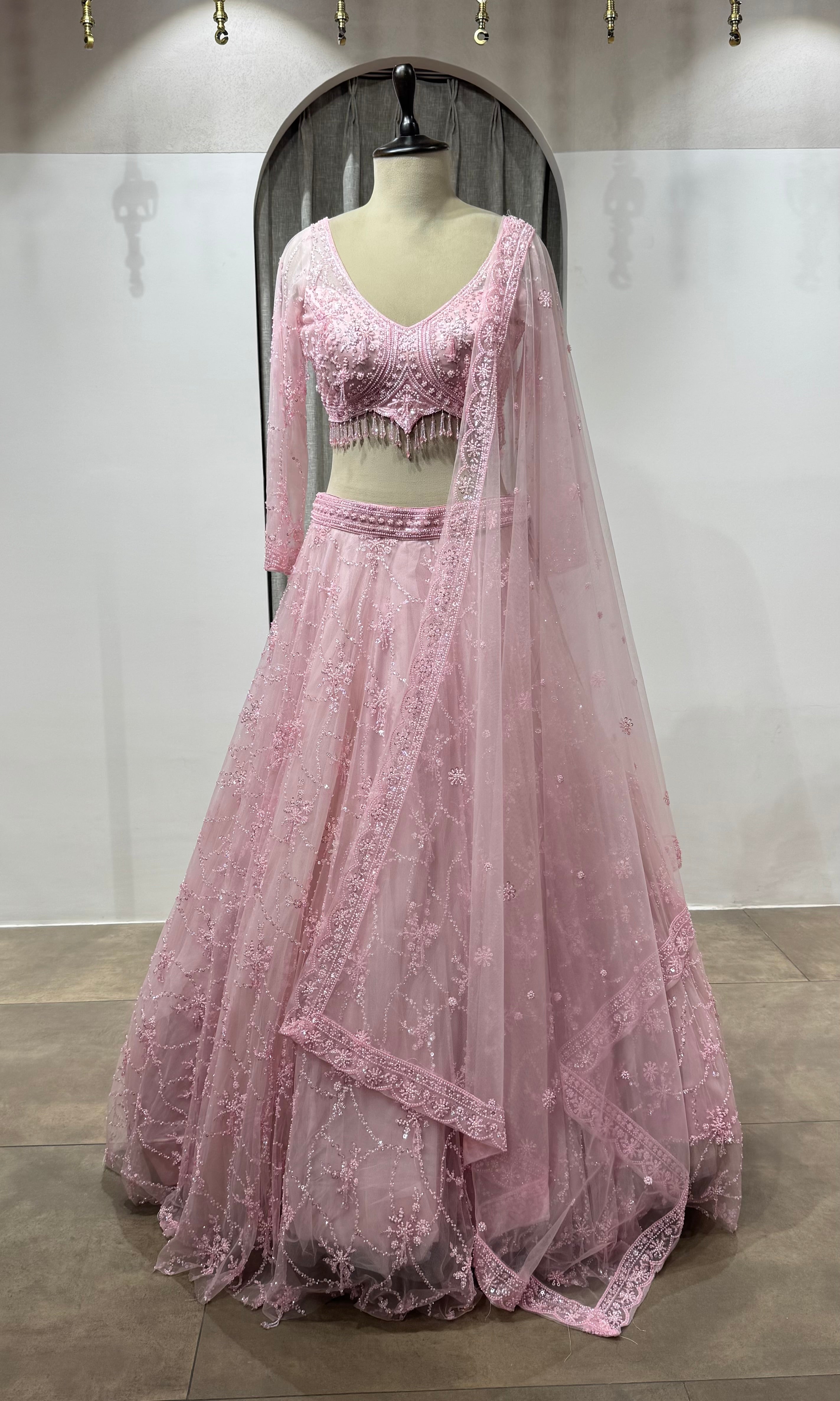 Blush Pink Embroidered Bridal Lehenga Set