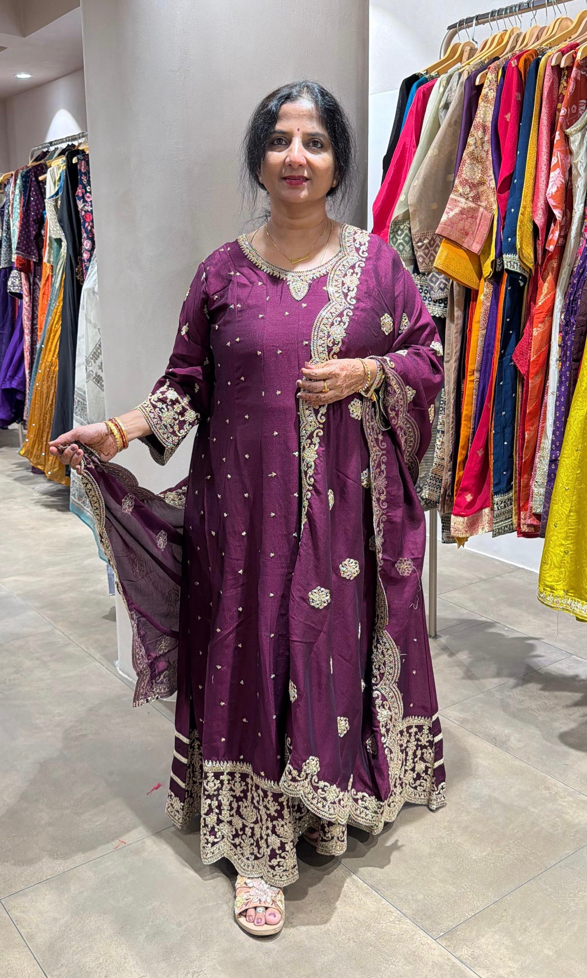 Wine GOLDEN EMBROIDERED ANARKALI