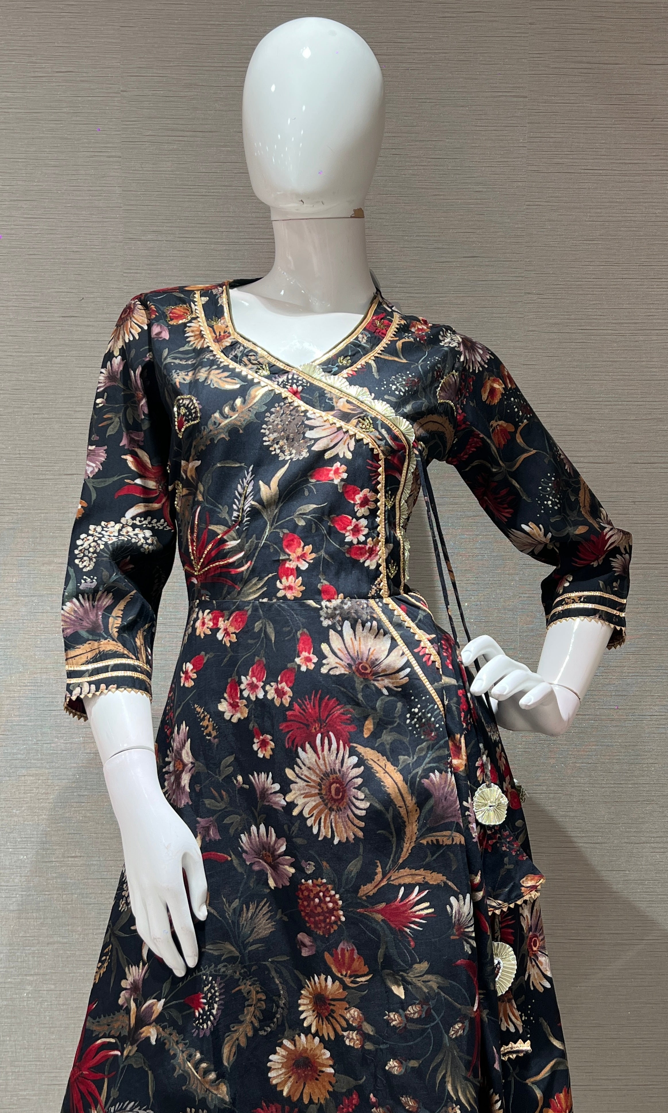 Black A LINE FLORAL kurta set