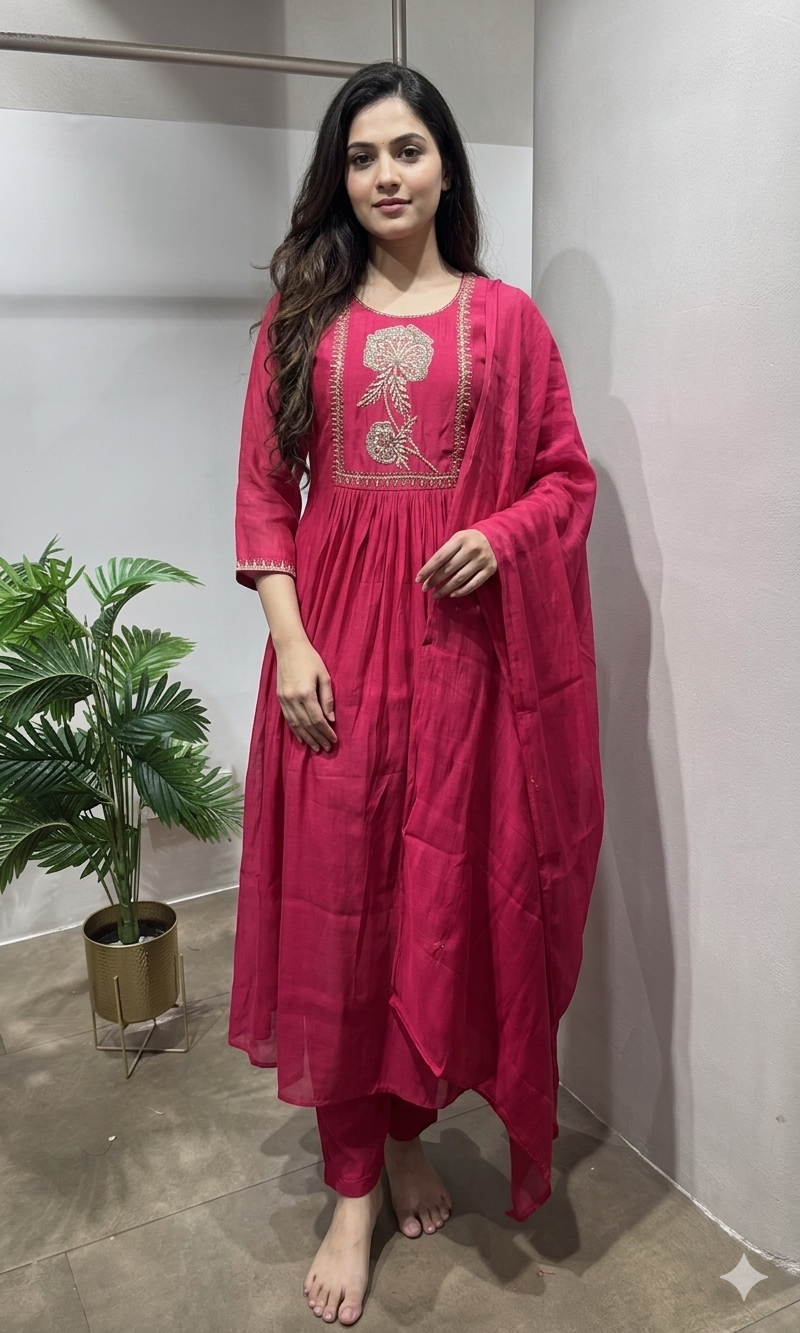 Pink blossom floral embroidered kurta set