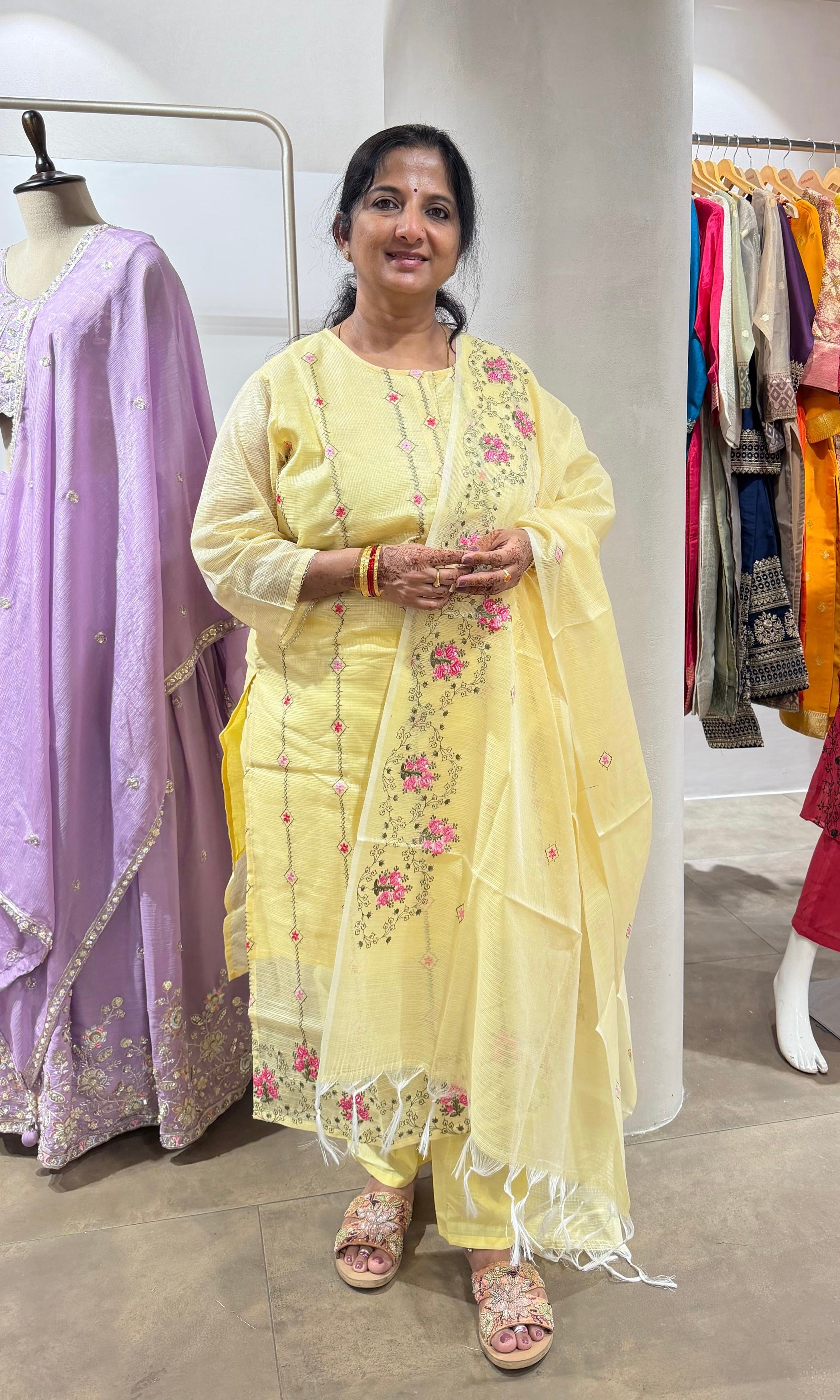 Yellow FLORAL MOTIF kurta set