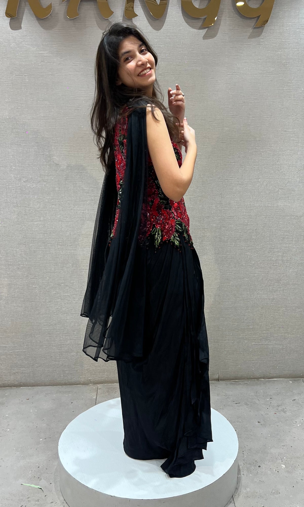 Black & Red Crimson Floral with Dhoti Pants