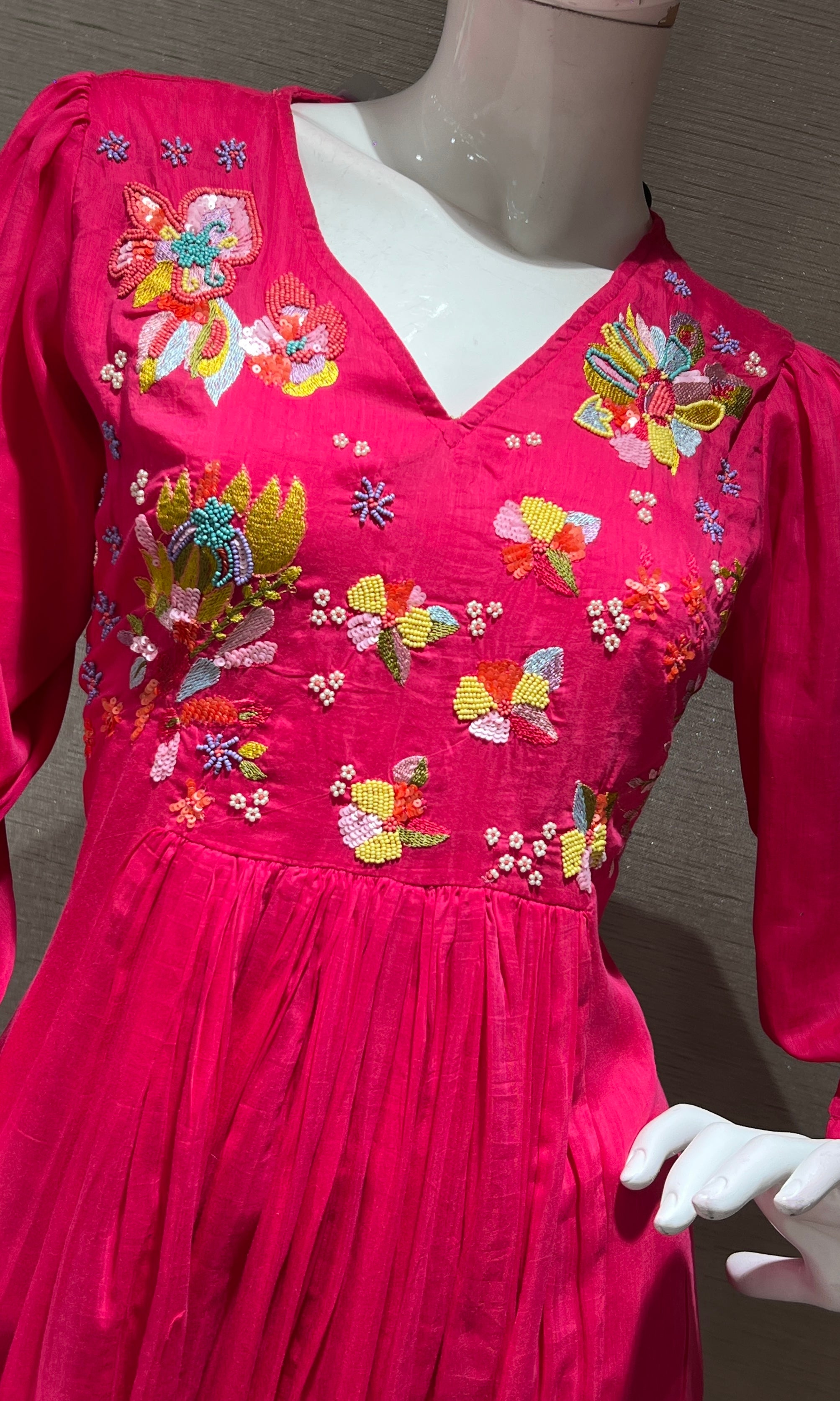 Pink FLORAL MUL CHANDERI kurta set