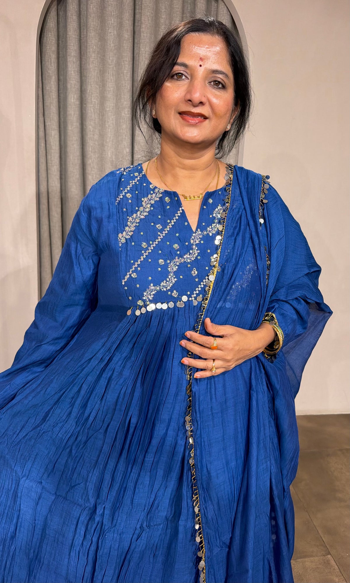 Royal Blue Mul Chanderi Kurta Set with Sheer Dupatta