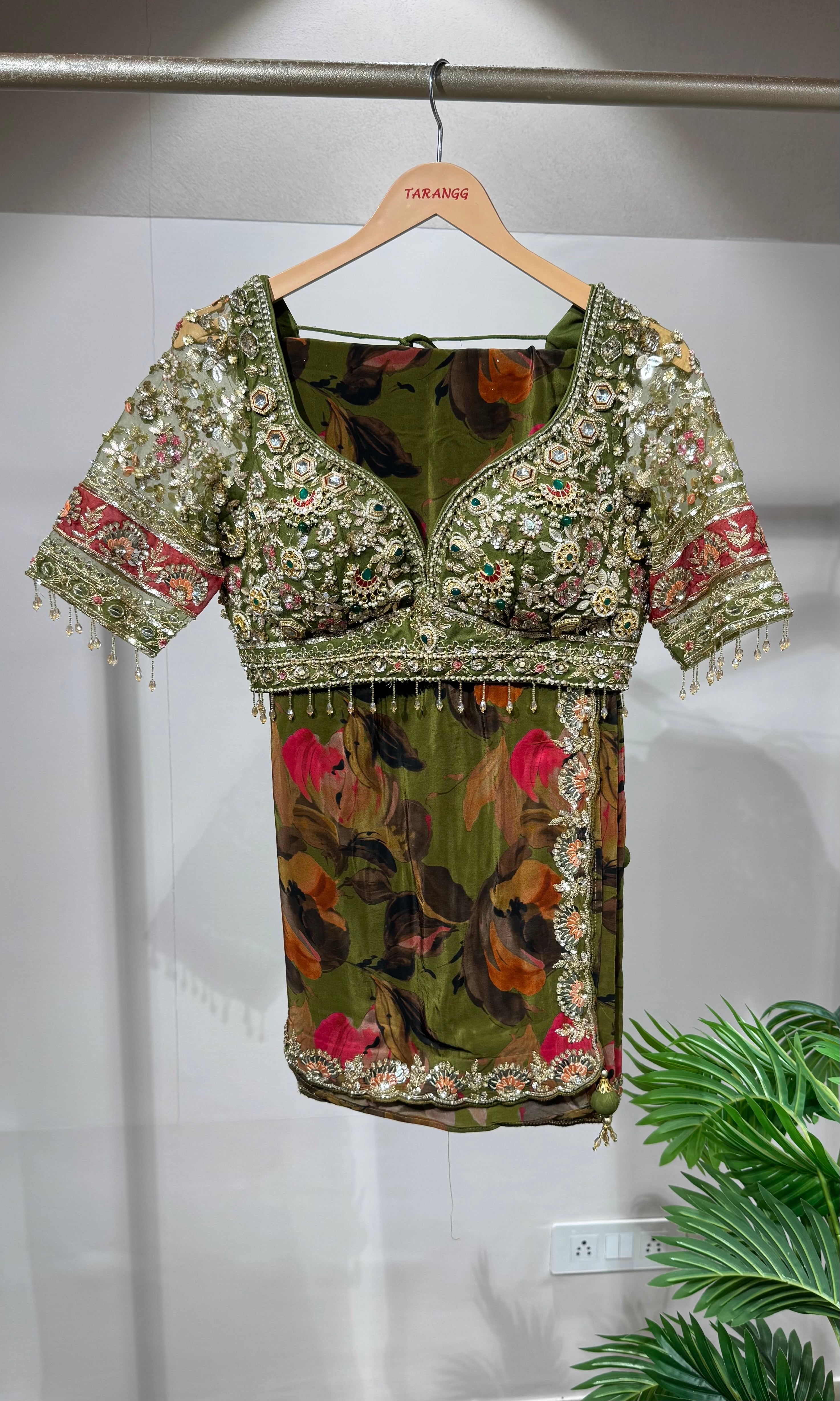 Green FLORAL saree with EMBROIDERED blouse