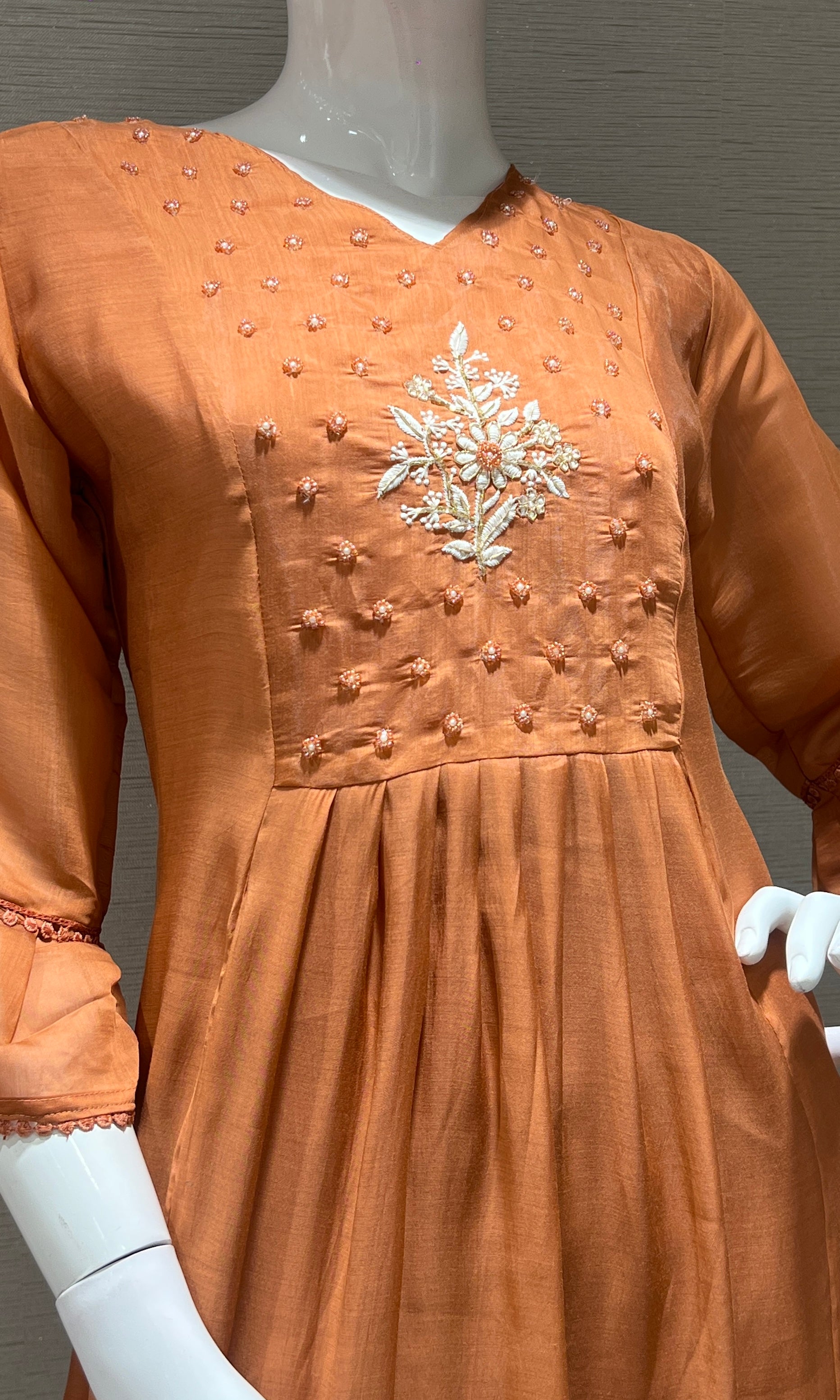 Rust floral embroidered kurta set