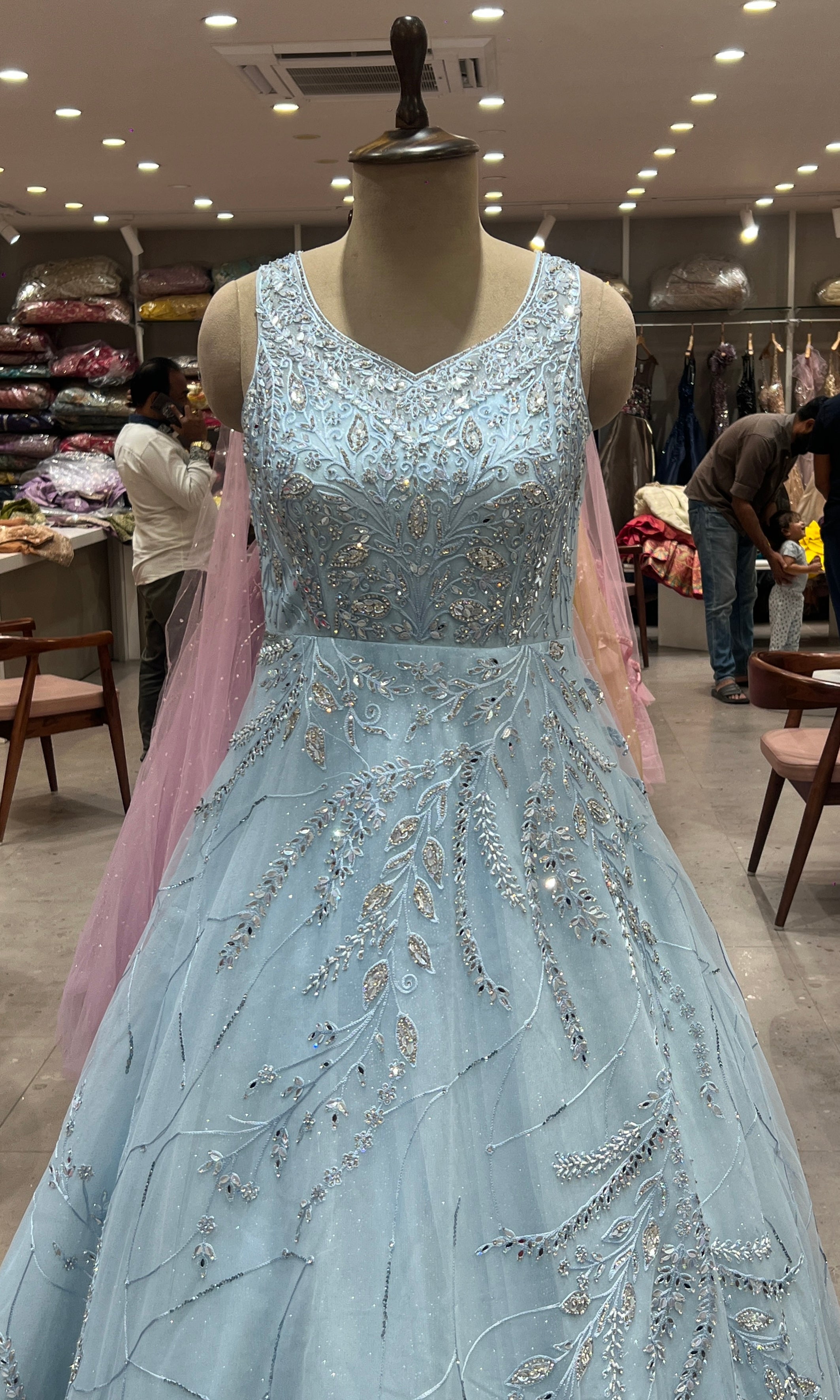 sea Blue Crystal Embellished Gown