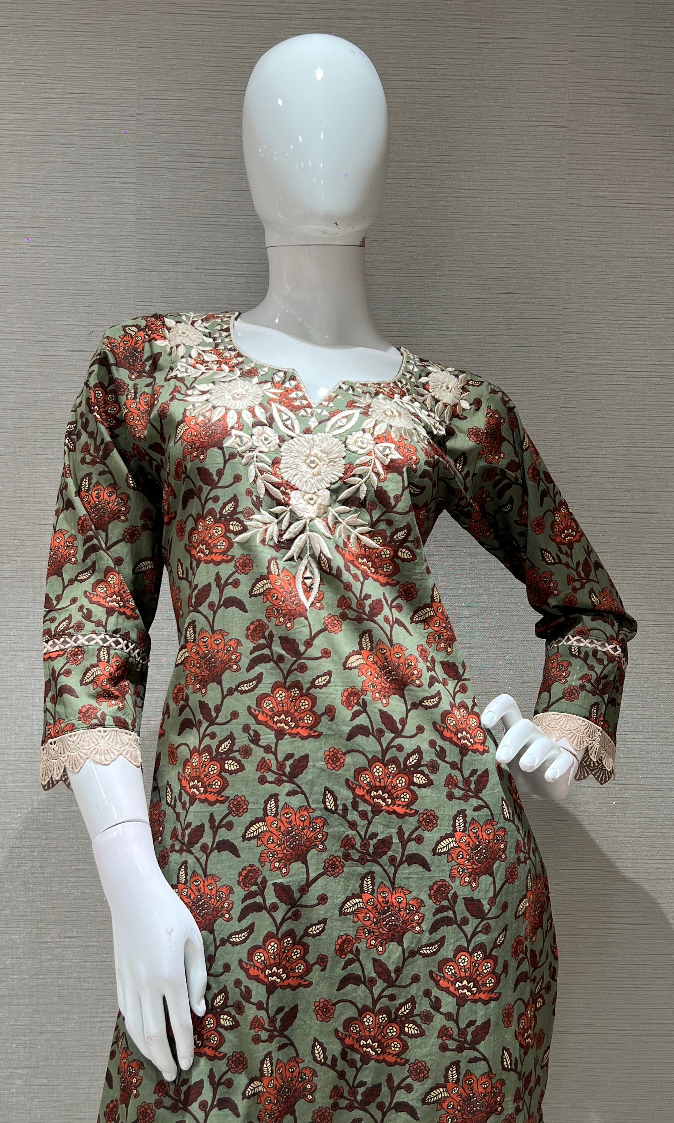 green printed EMBROIDERED kurta set