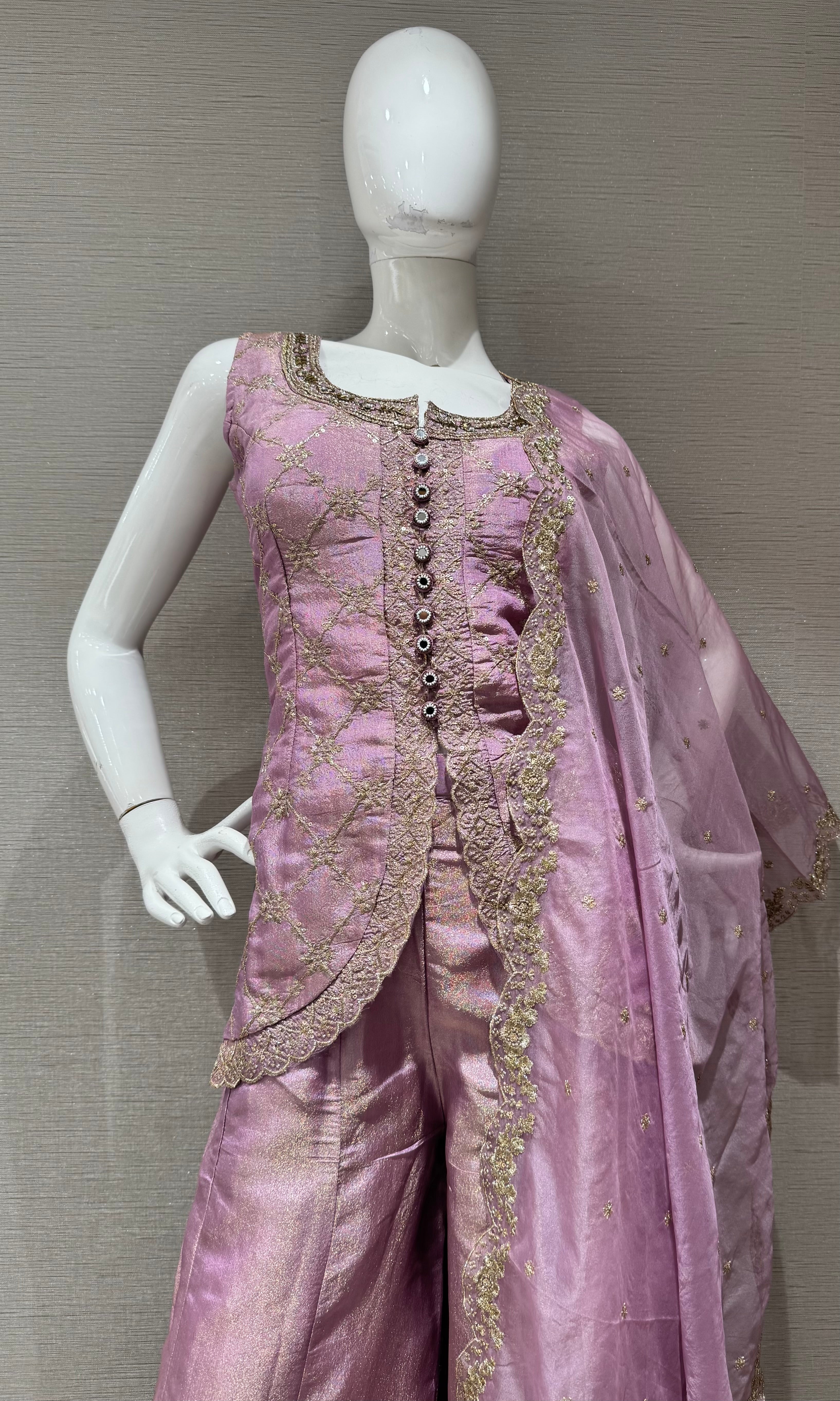 Lavender Pink Embroidered Sharara set with Dupatta