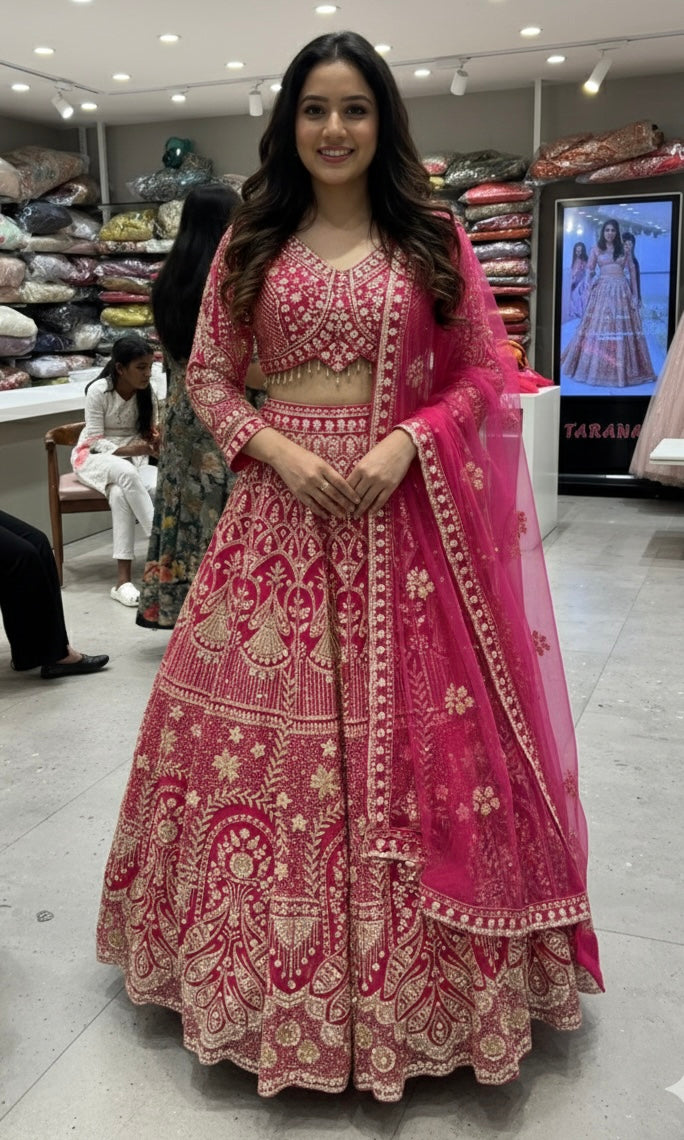 Pink GOLDEN EMBROIDERED LEHENGA