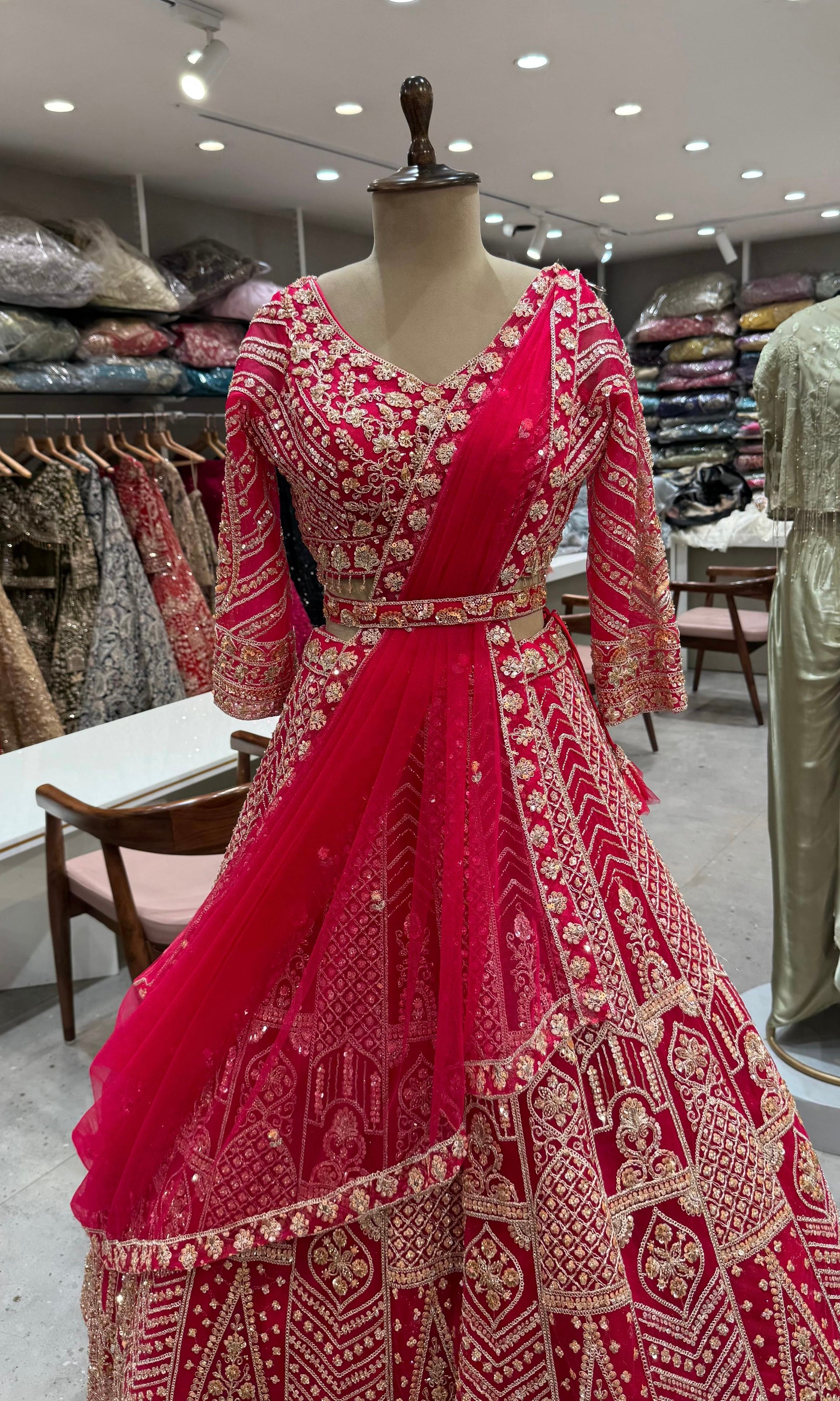 Rani Pink Lehenga With Golden Embroidery
