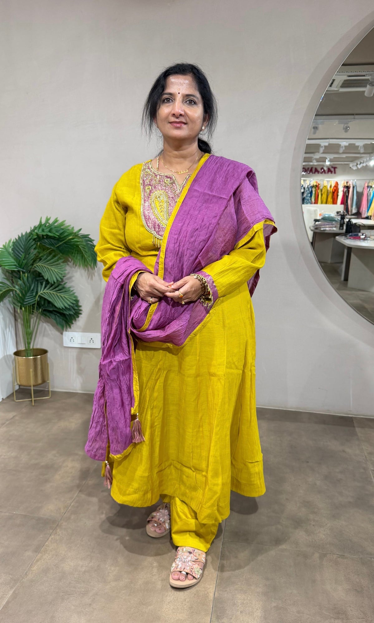Mustard Anarkali Set with Magenta Dupatta