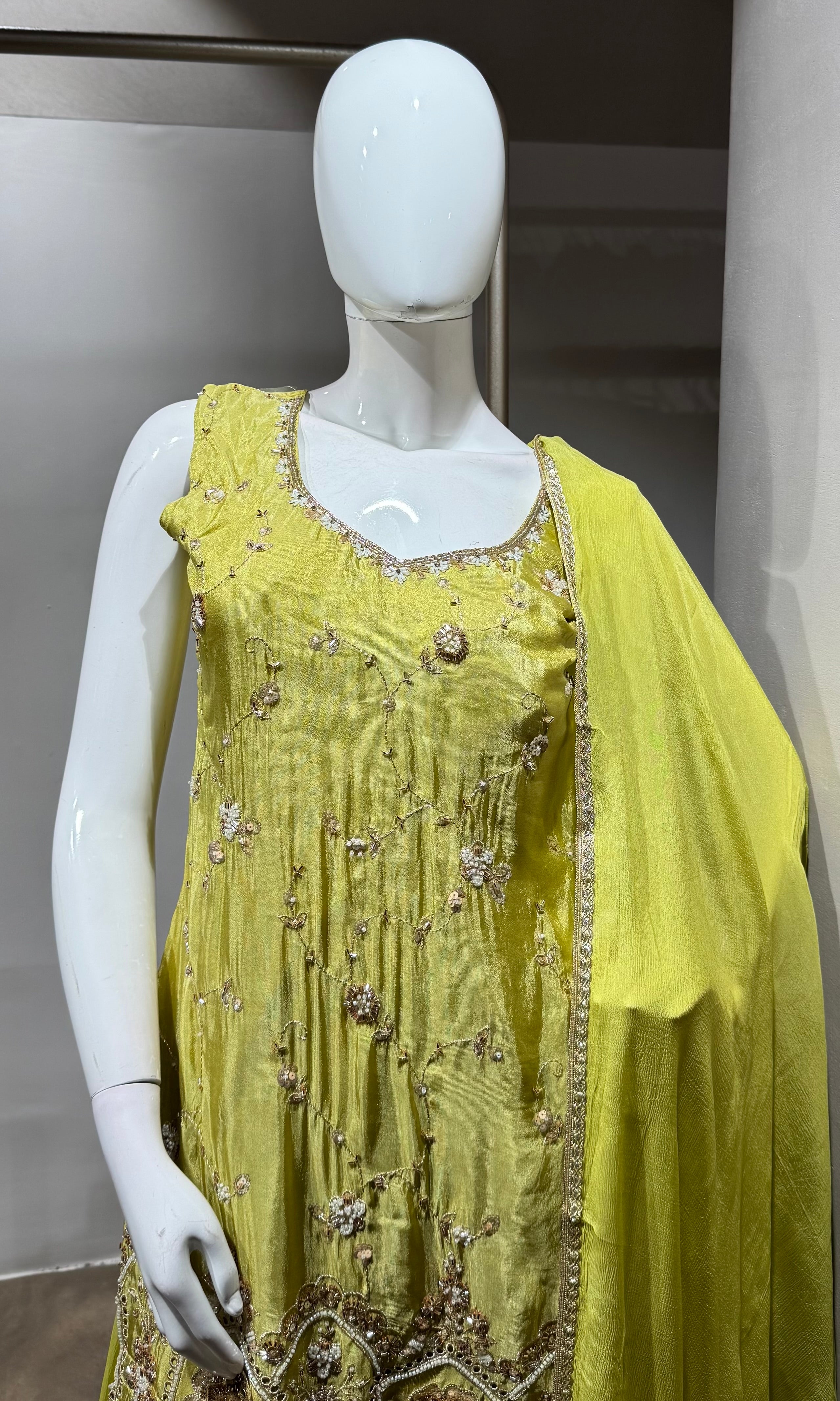 Mehendi Green Georgette Sharara Ensemble