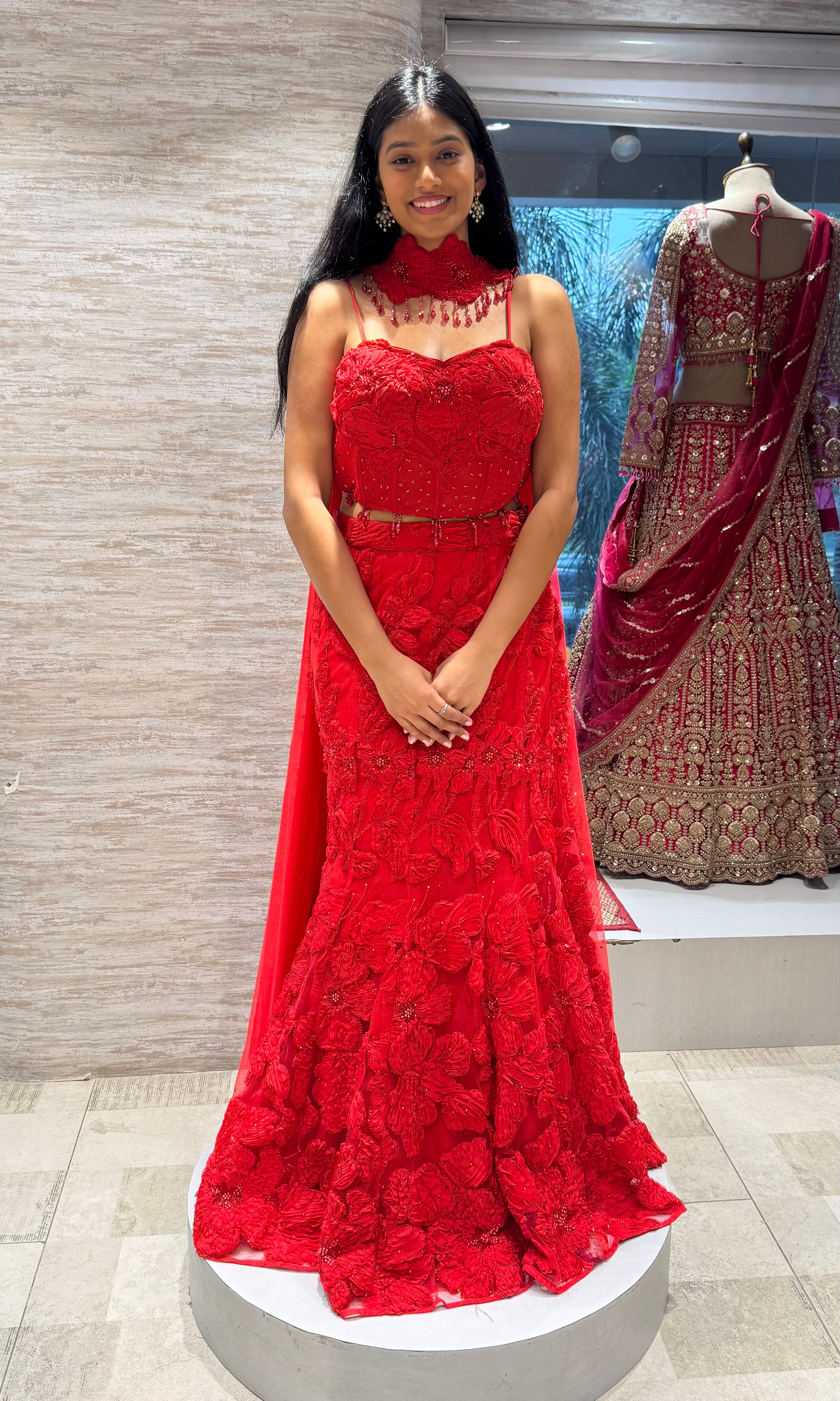 Crimson Red Floral Fish Lehenga set