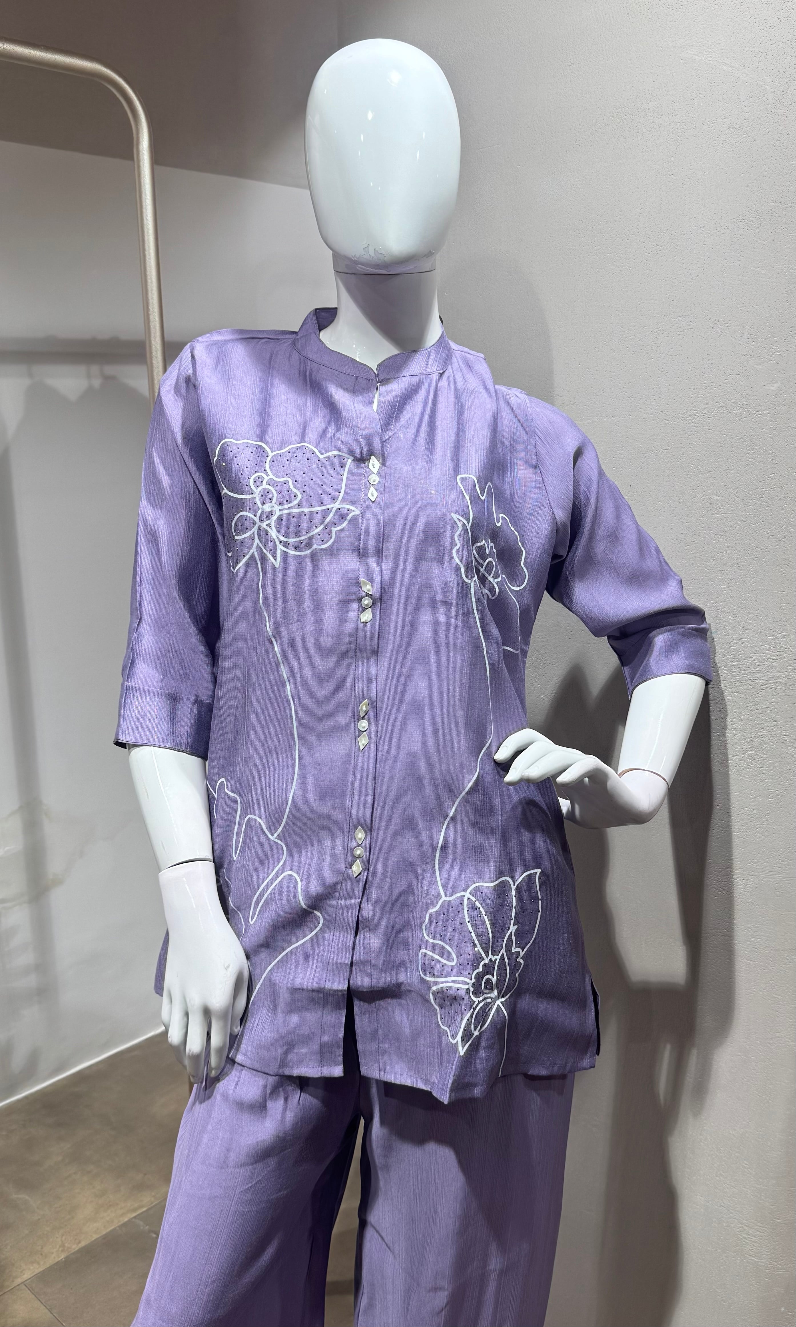 Purple Floral Printed cord set