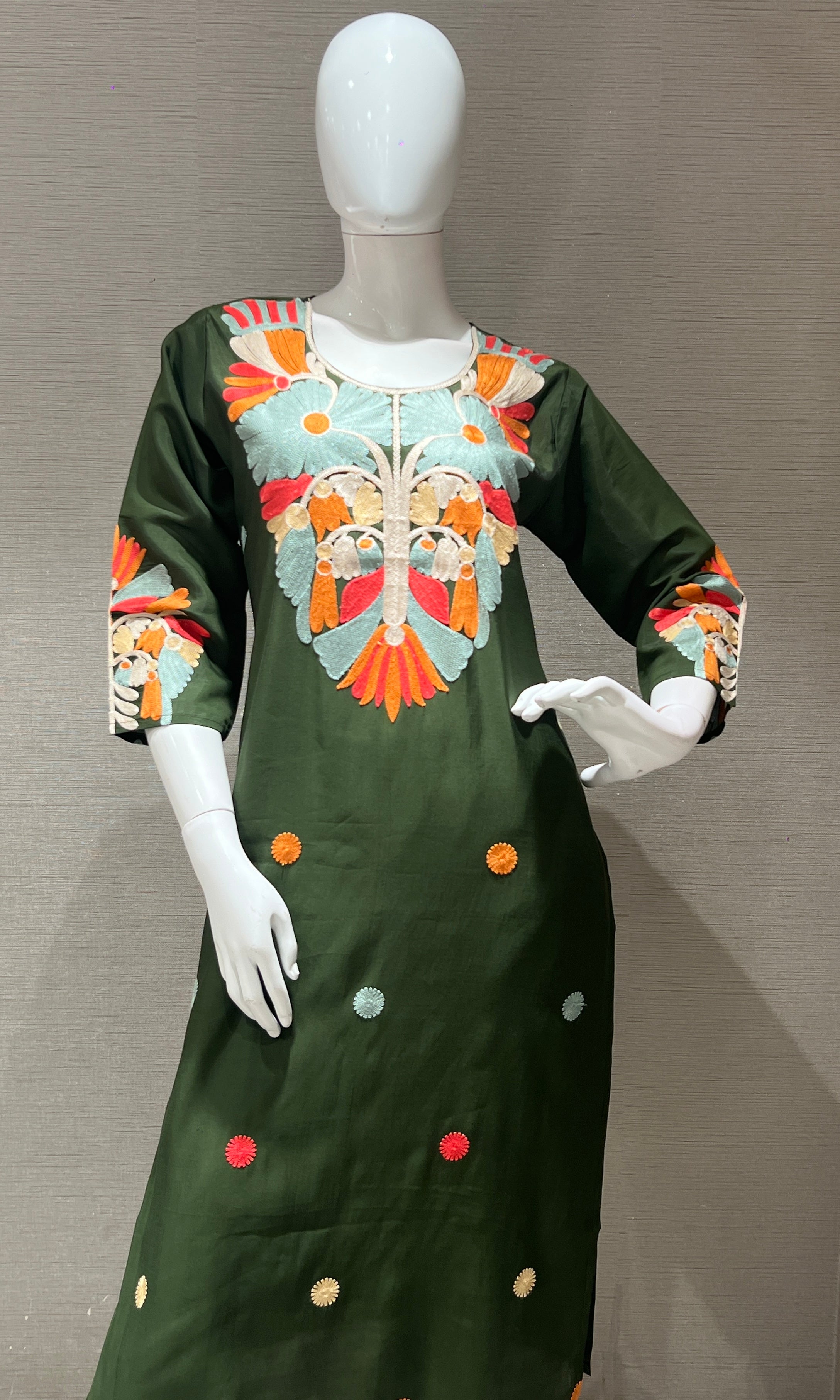 Green embroidered kurta set