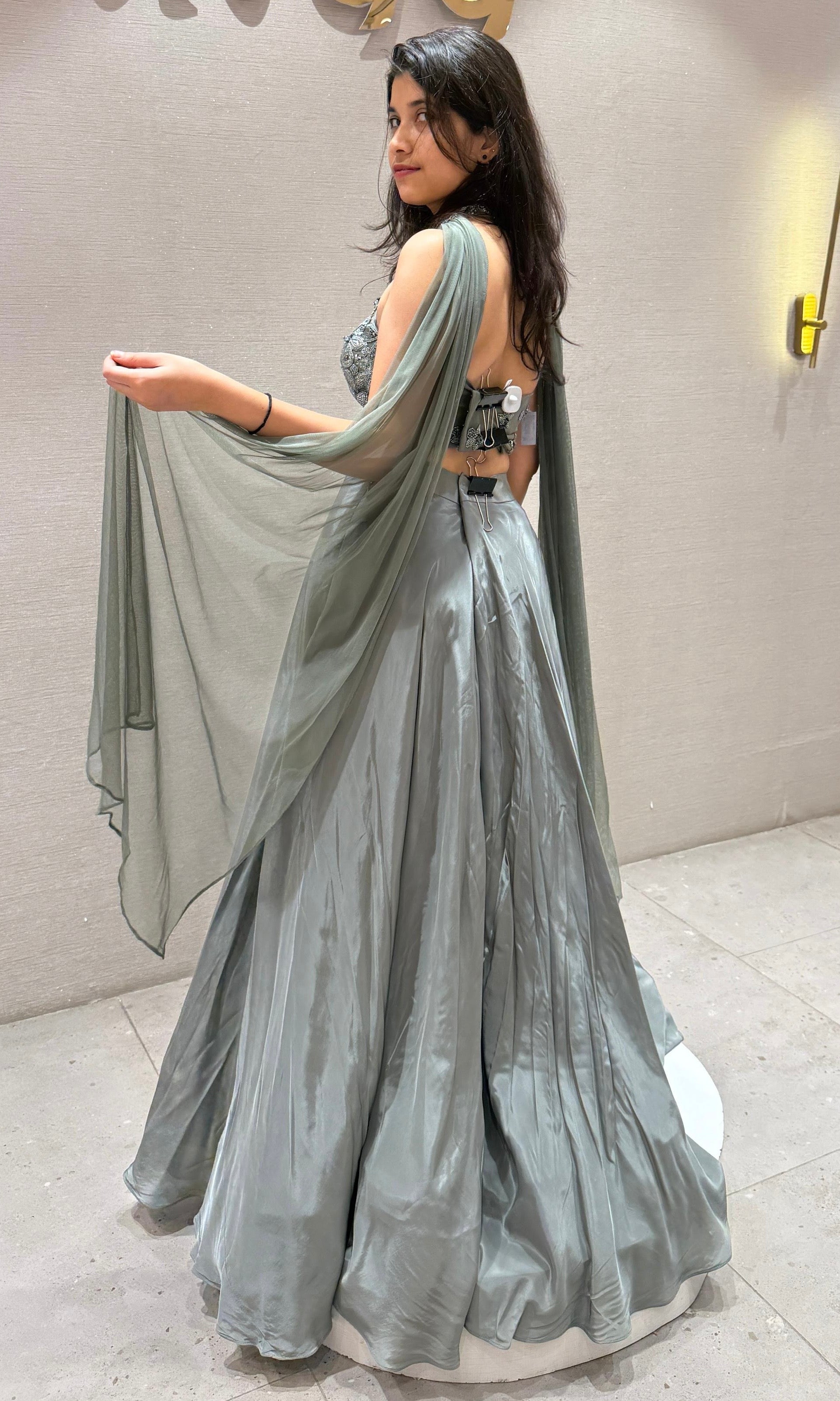 Grey Sequin embroidered palazzo
