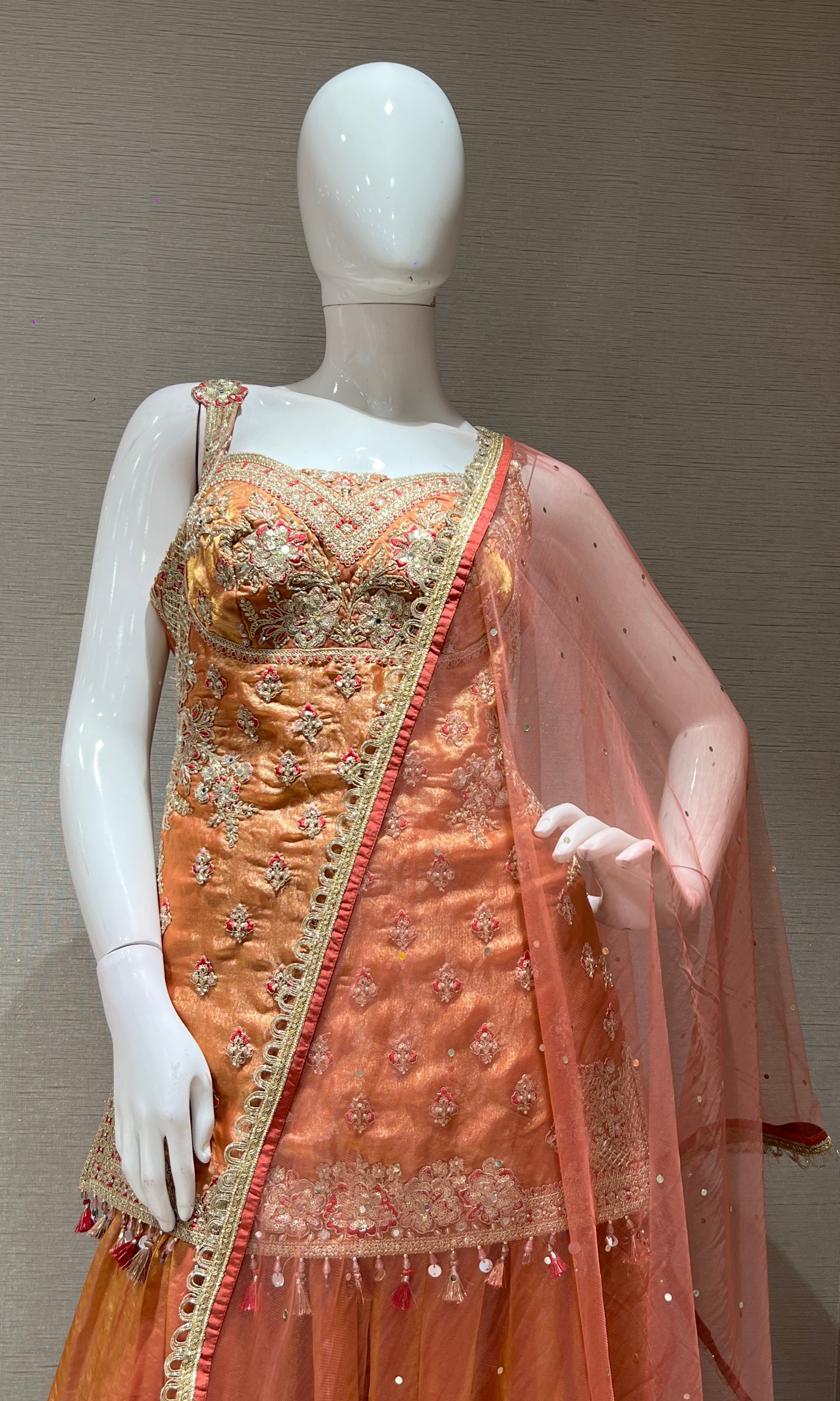 Peach EMBROIDERED SHARARA SET