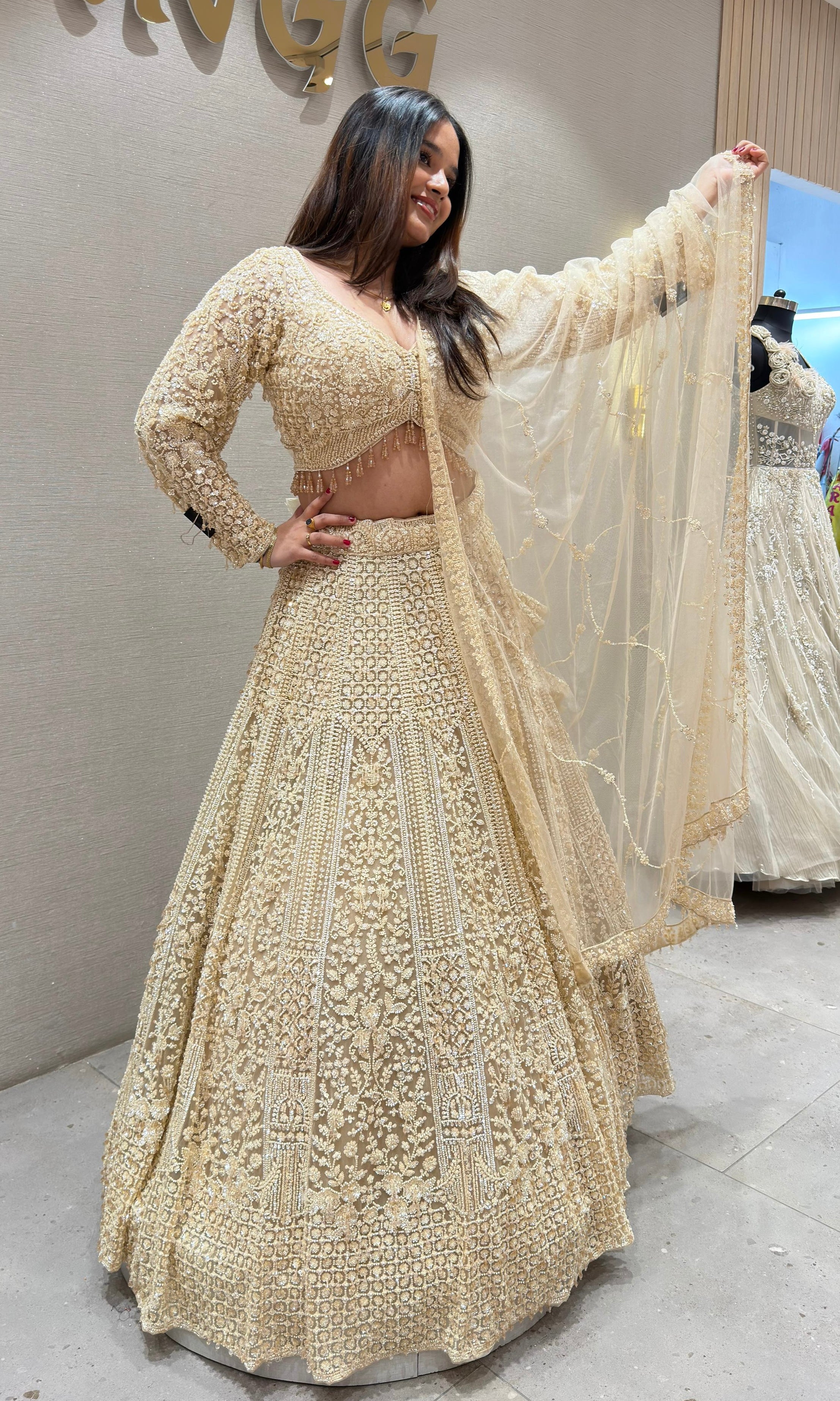 Ivory HEAVY GOLDEN EMBROIDERED Lehenga