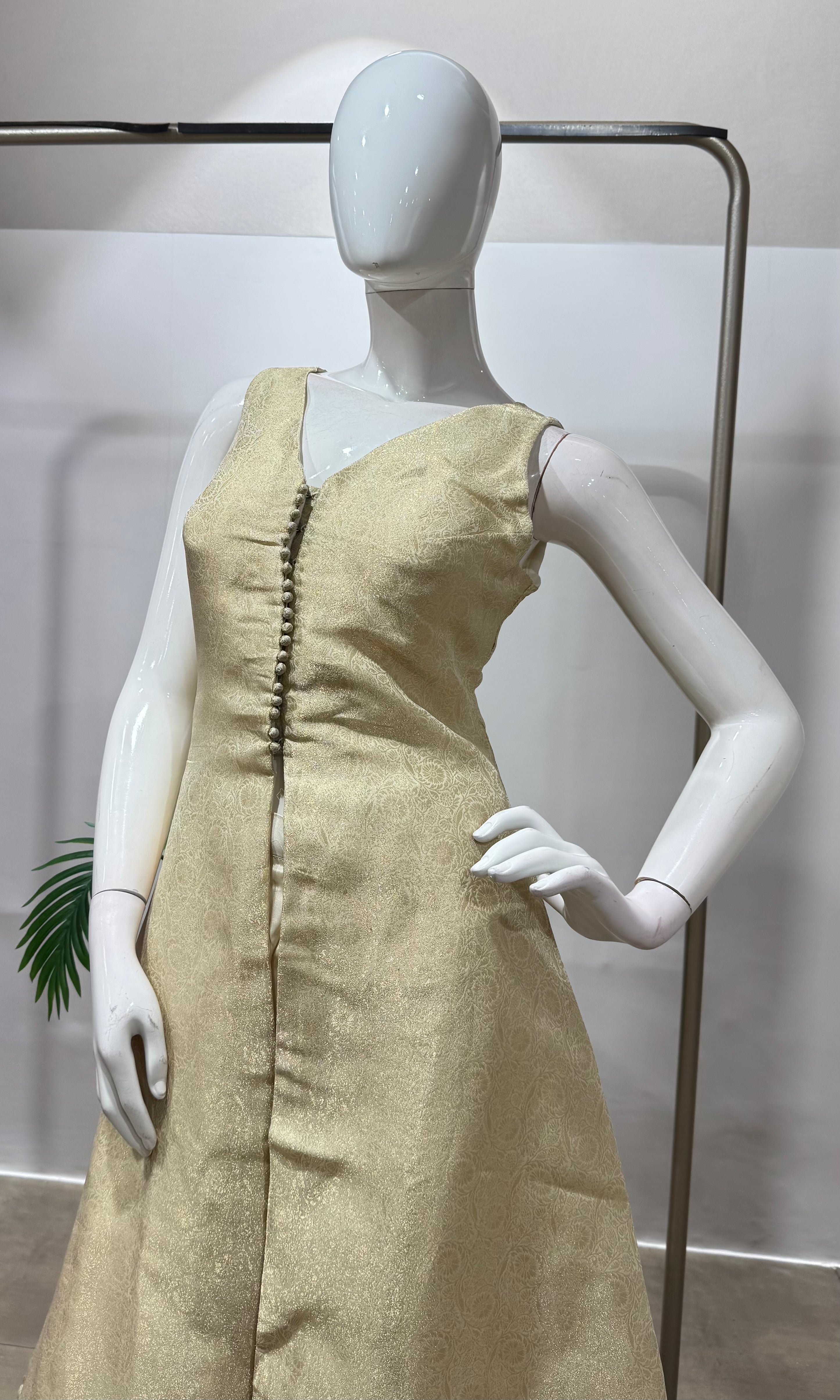 Cream AND GOLD ANARKALI WITH PALAZZO PANTS