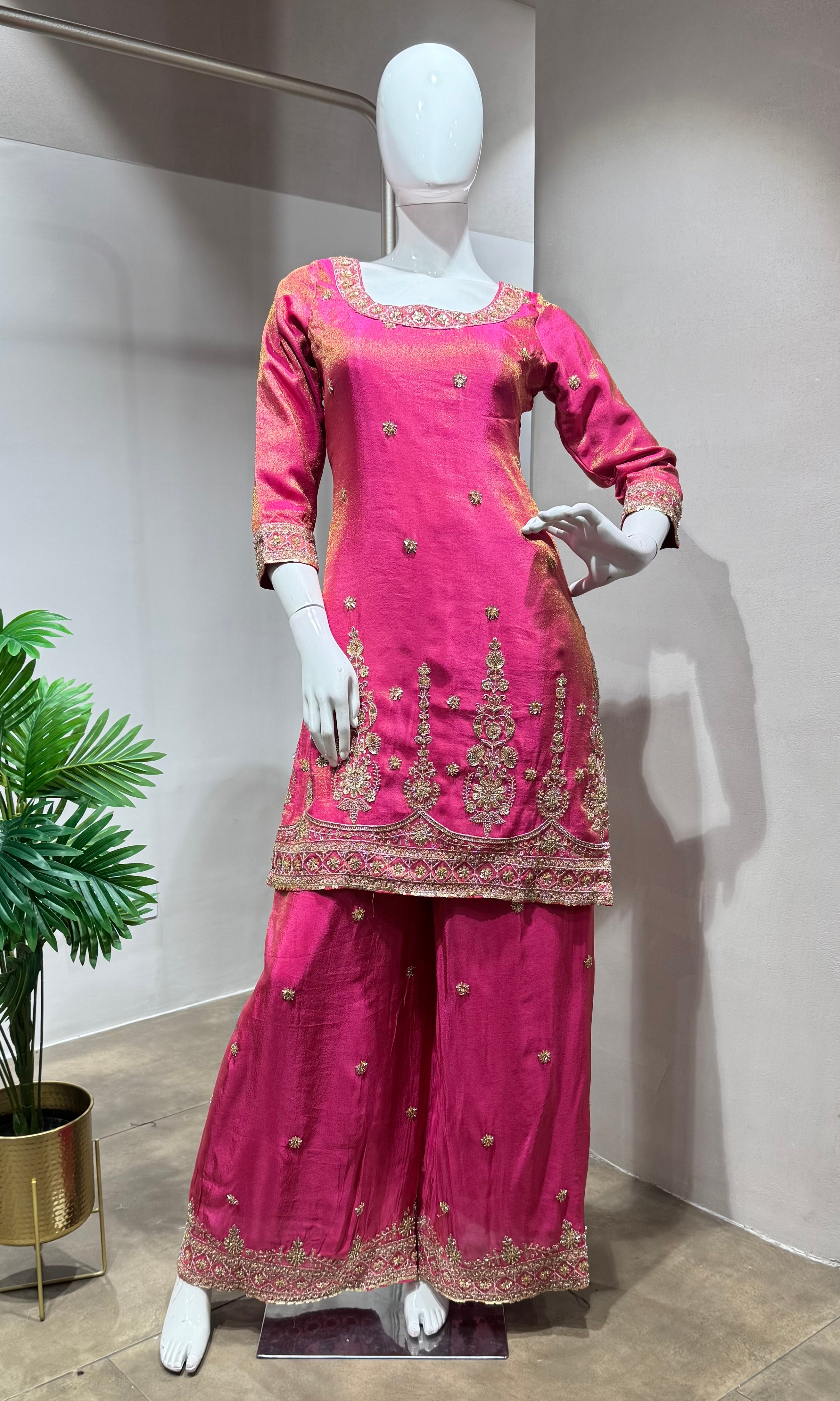 Pink gold zari work sharara set