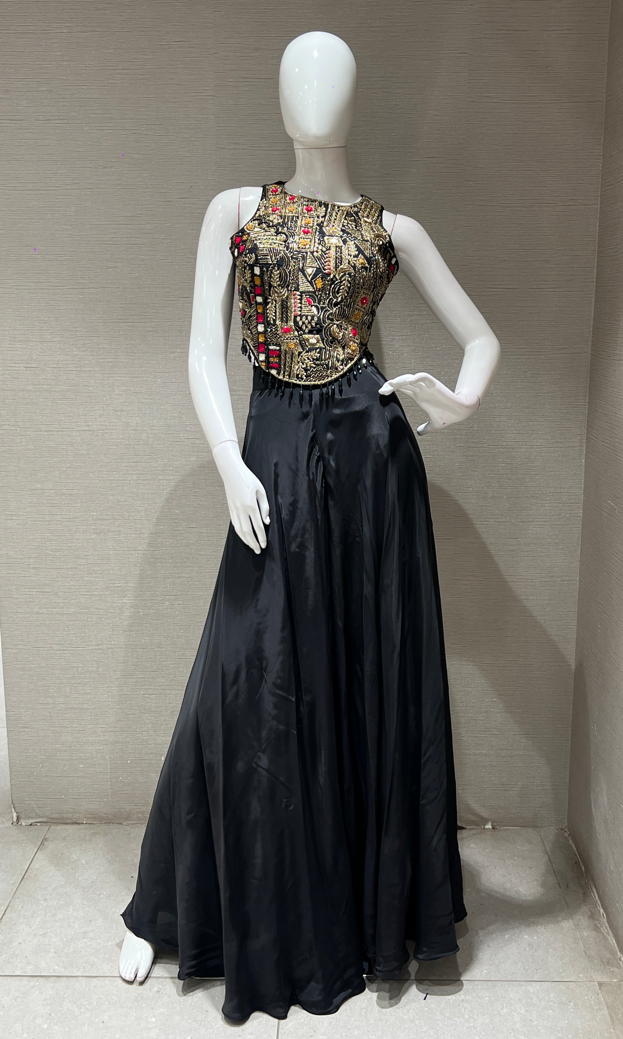Black Gold Embroidery palazzo set
