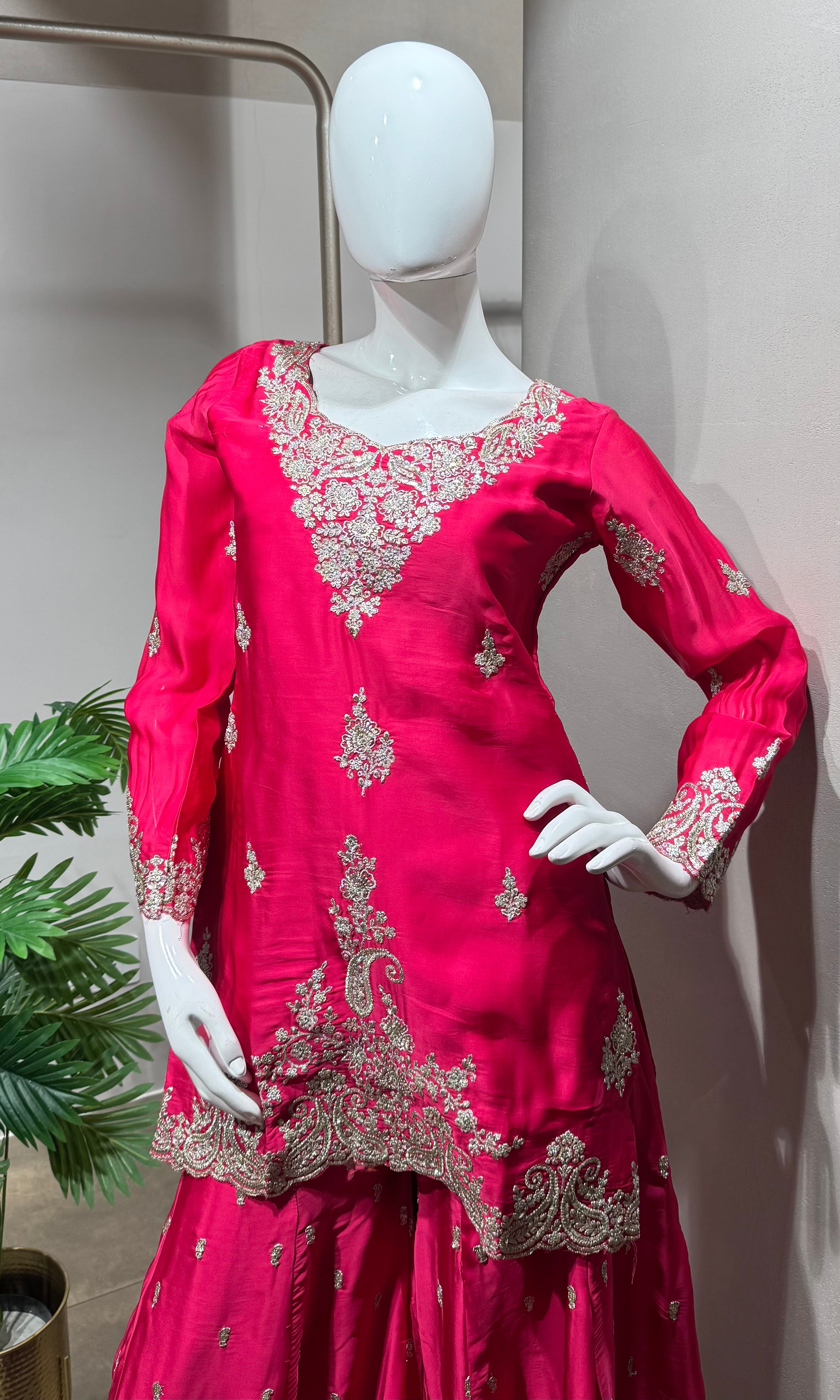 Rani Pink Designer Embroidery Sharara set