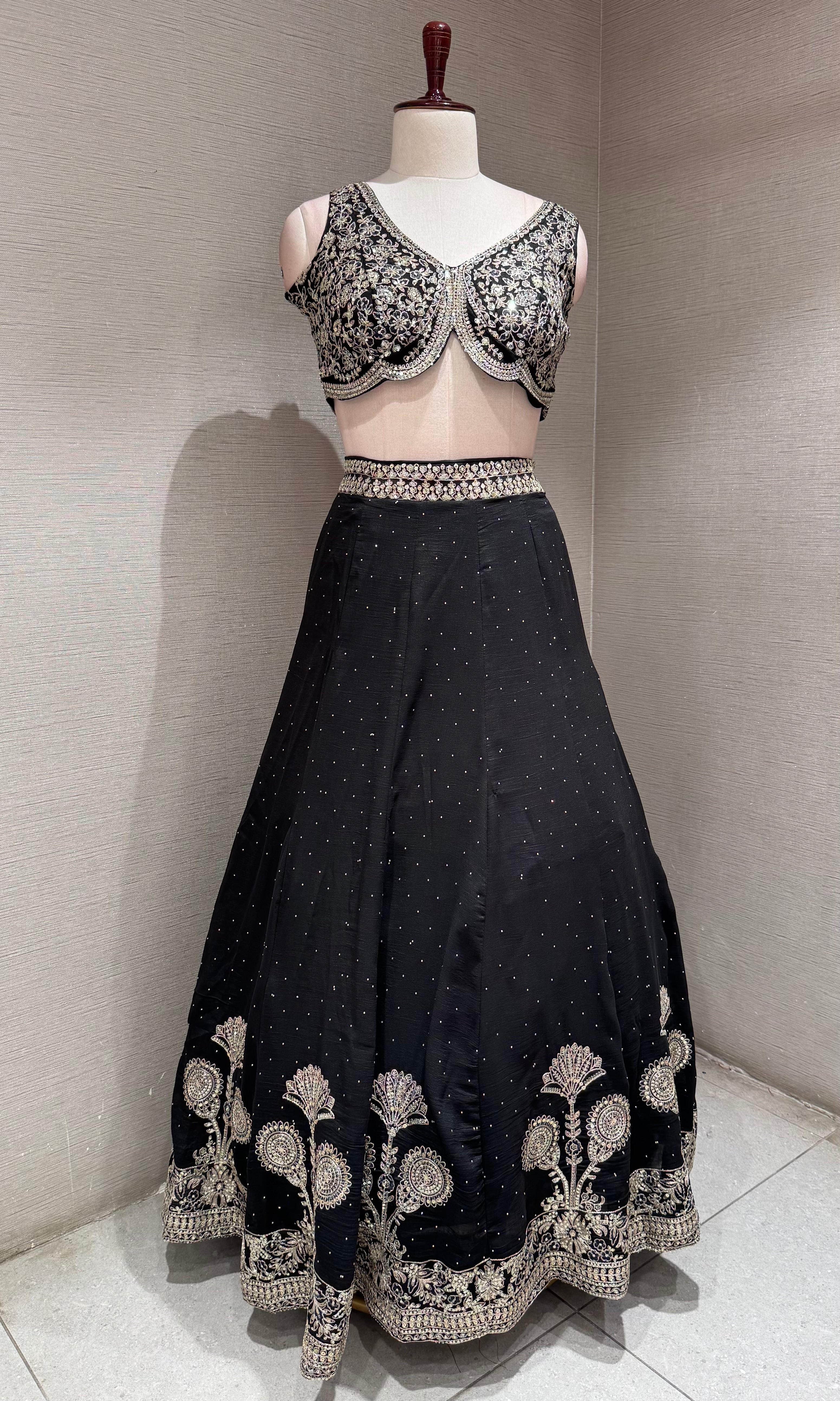 Black Lehenga with Intricate Silver Border