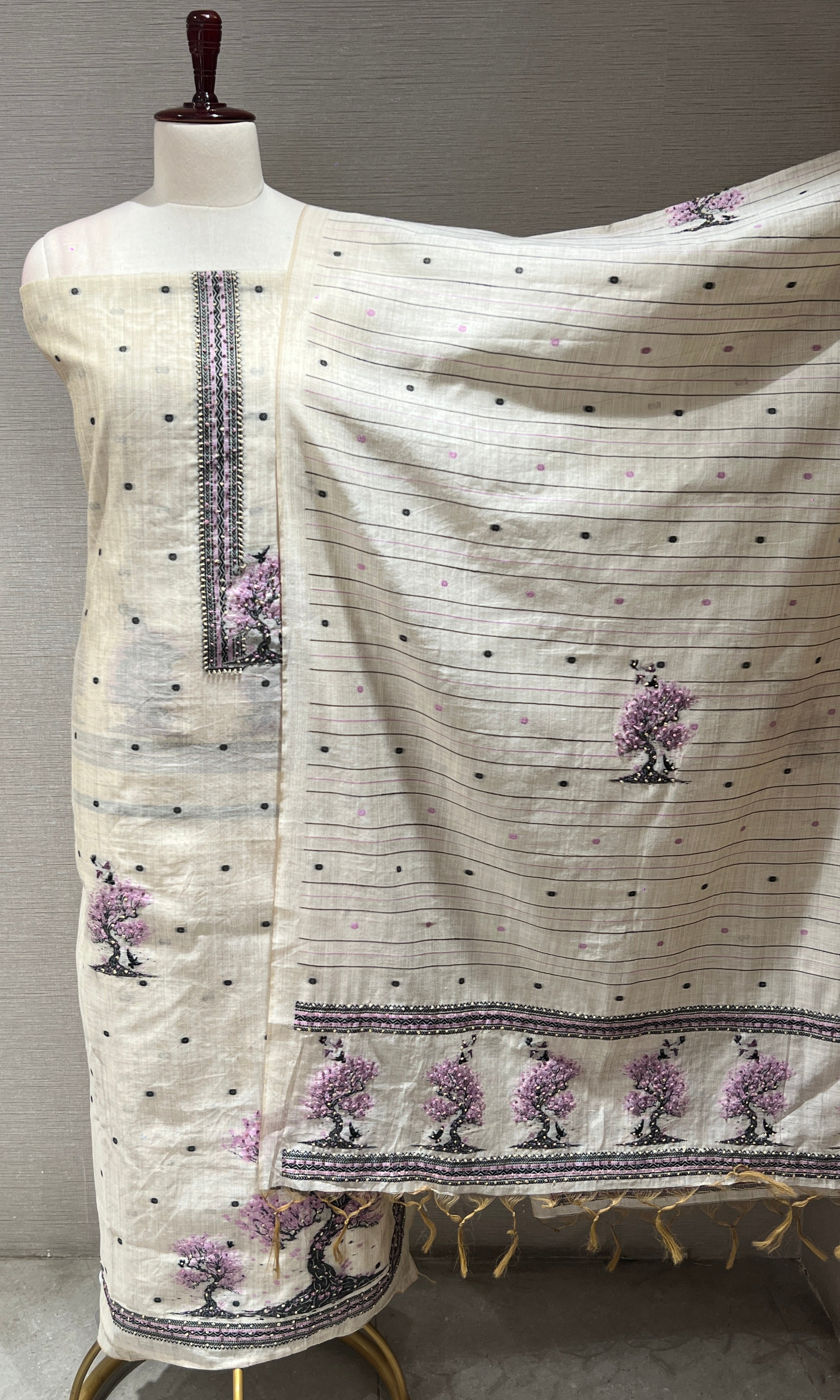 Purple Floral Embroidered dress material
