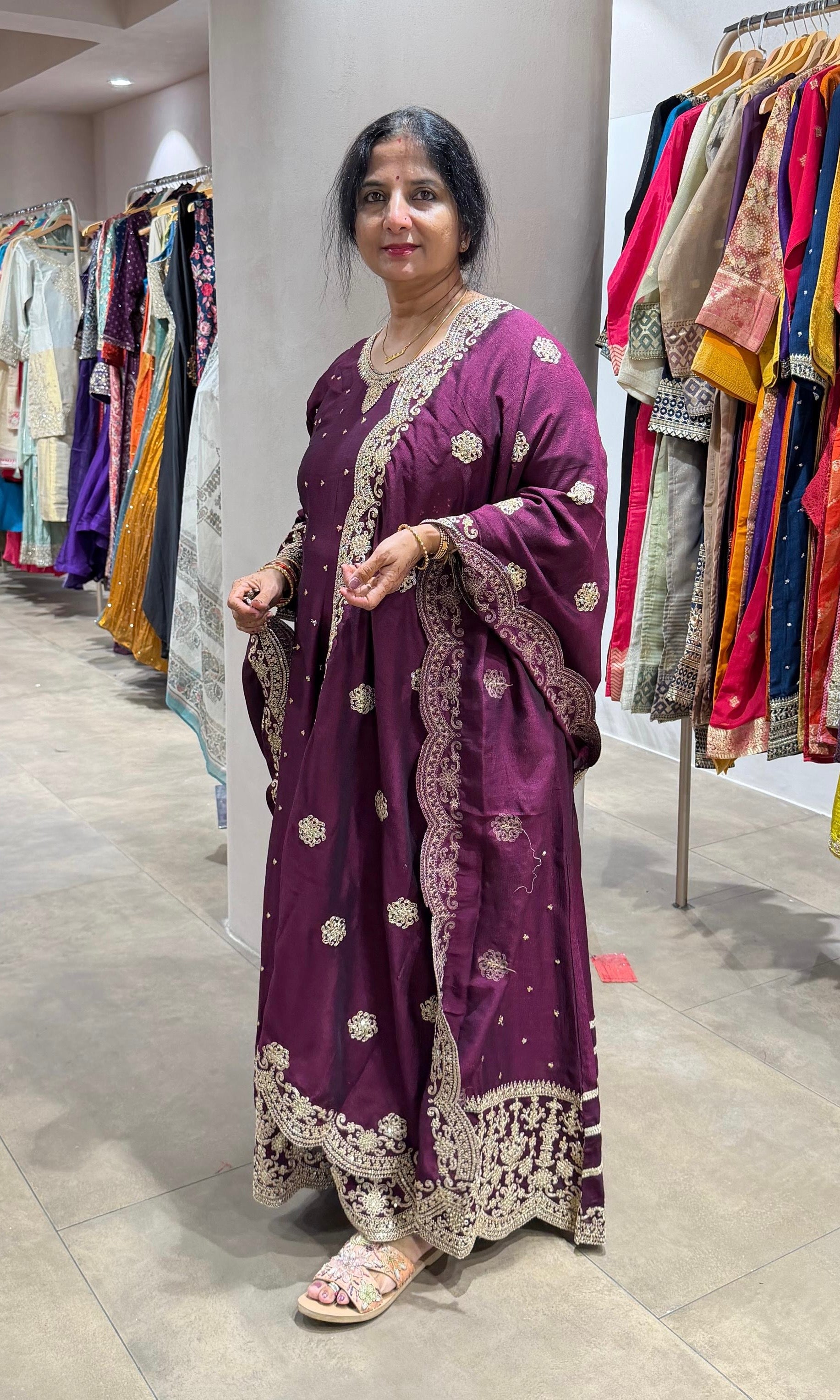 Wine GOLDEN EMBROIDERED ANARKALI