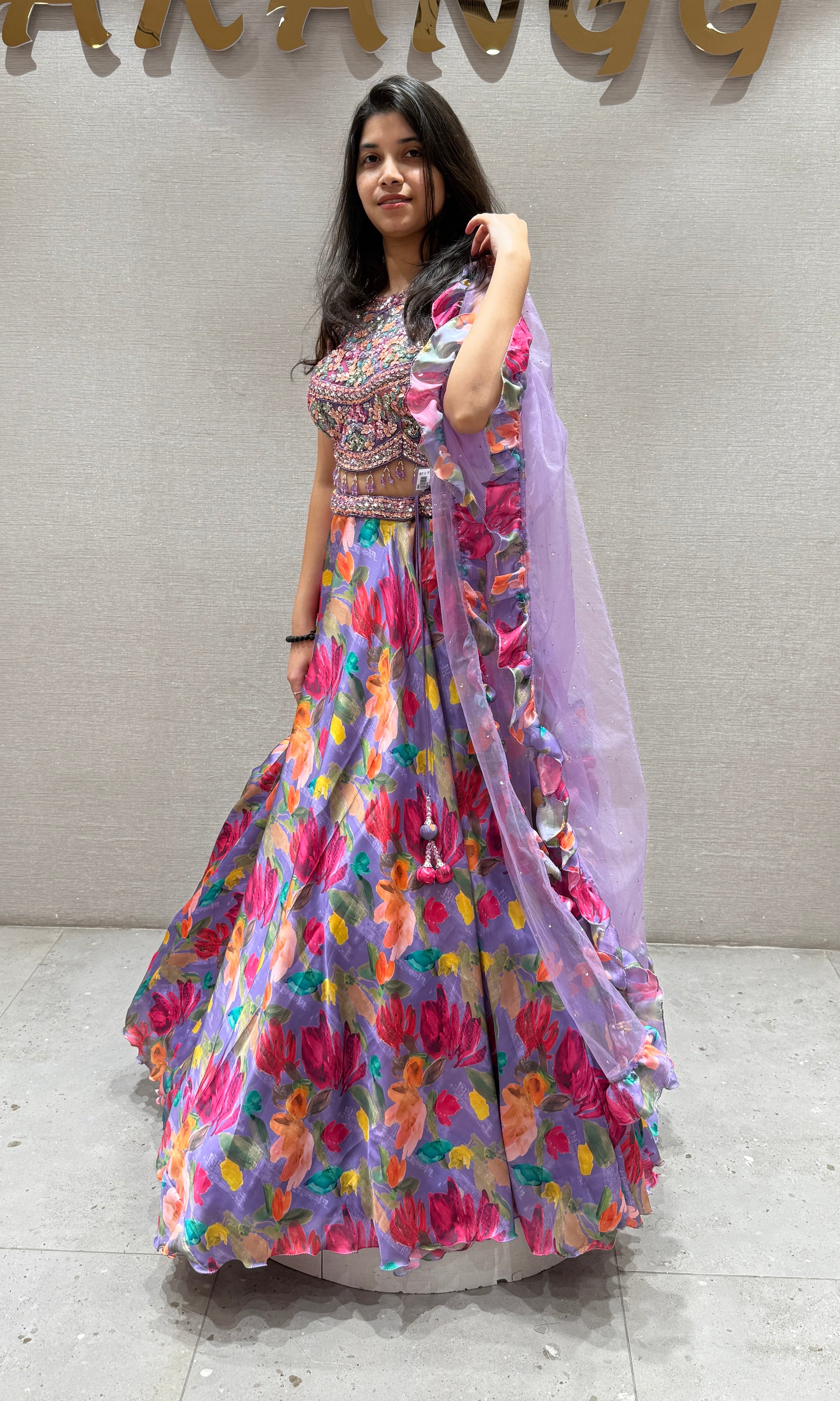 PURPLE Multicolor Floral Embroidered Lehenga