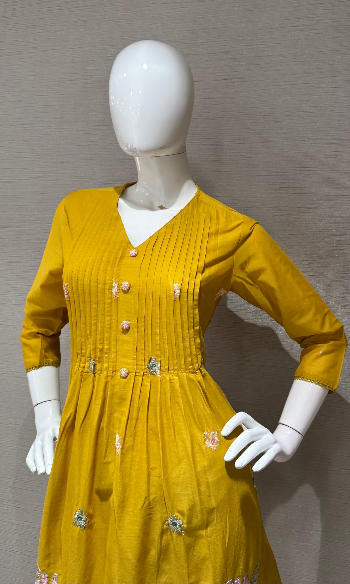 Yellow Floral SILK Chanderi kurta Set