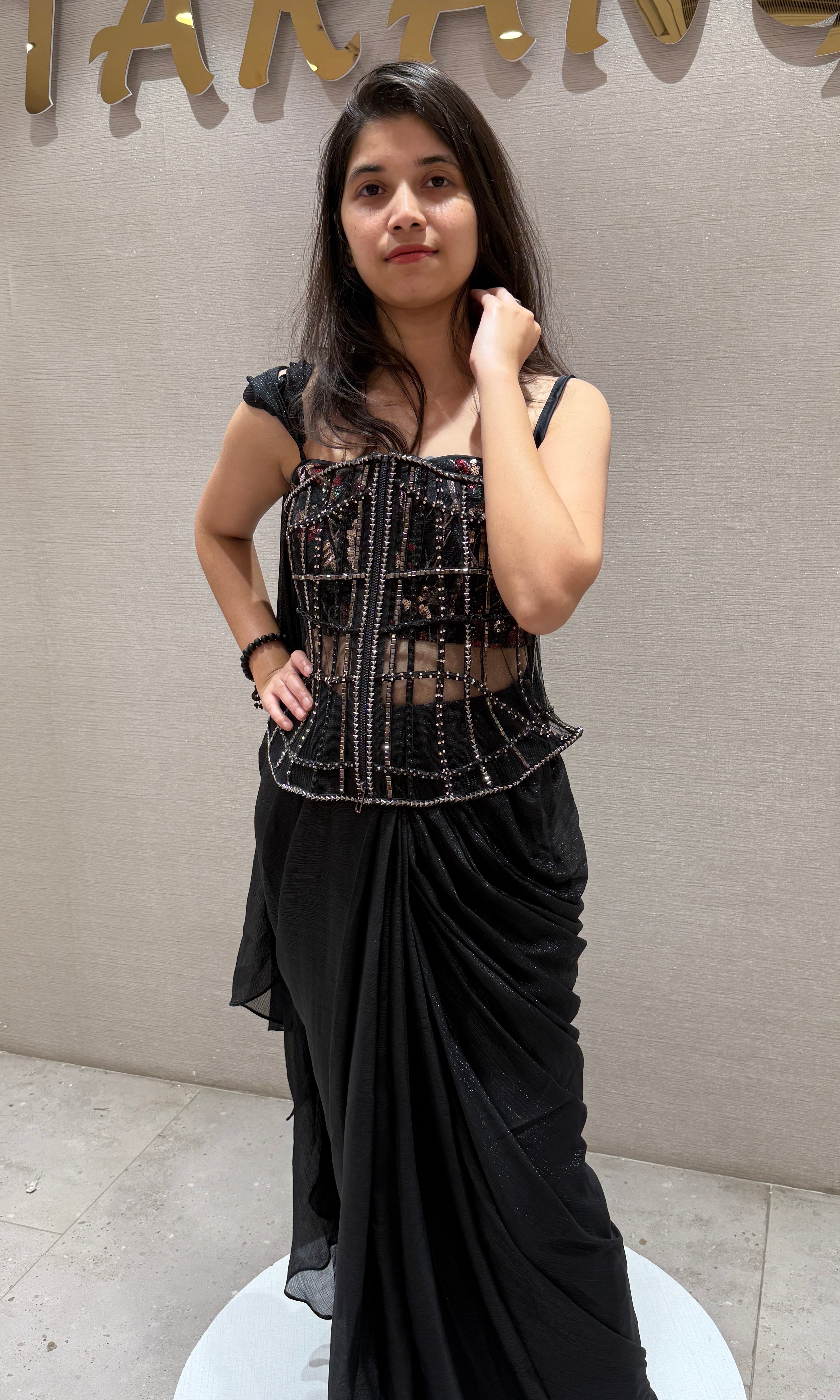Black Embellished Corset Draped Saree