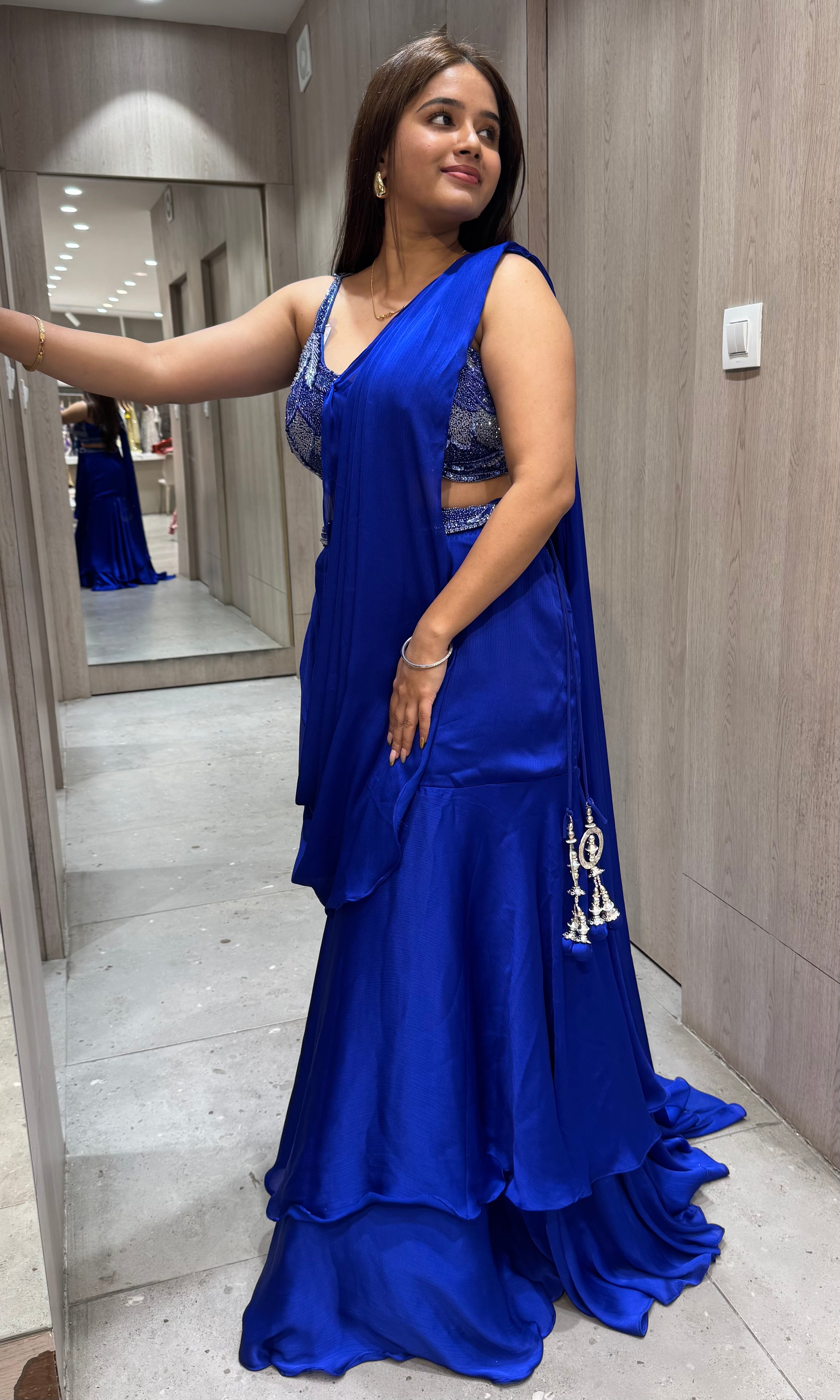 Blue Lehenga with drape dupatta