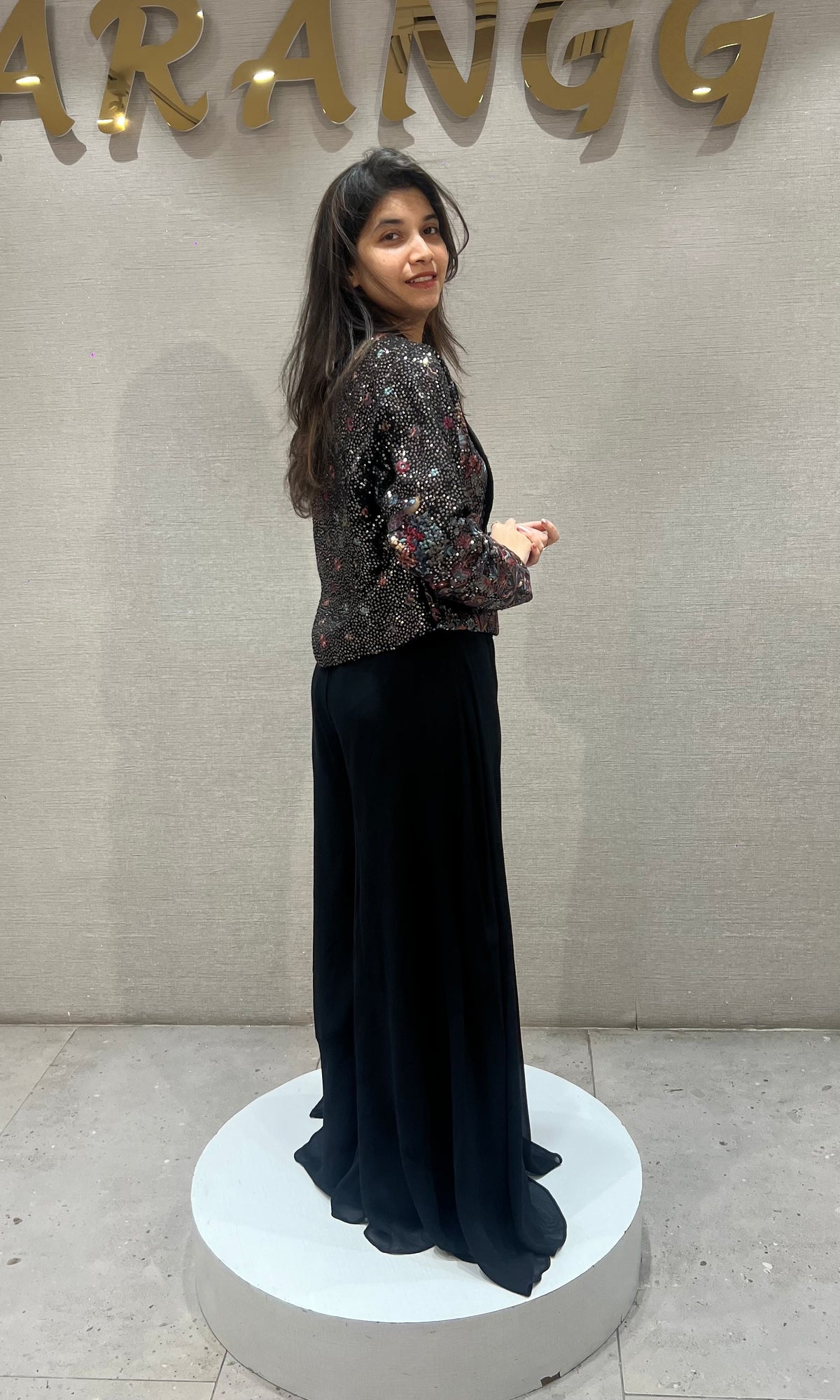 Black Palazzo Set with Embellished Jacket