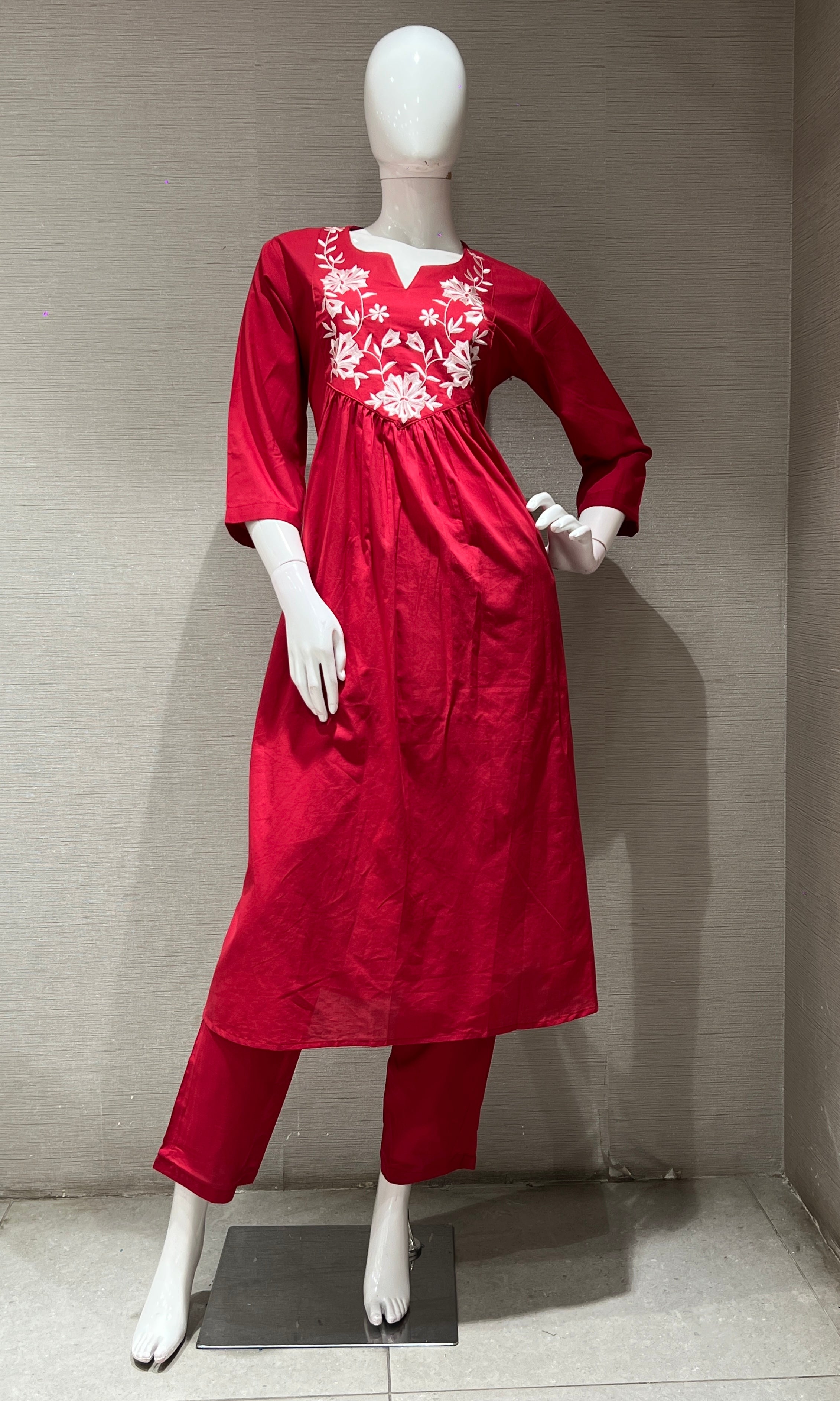 RED FLORAL mul chanderi kurta set