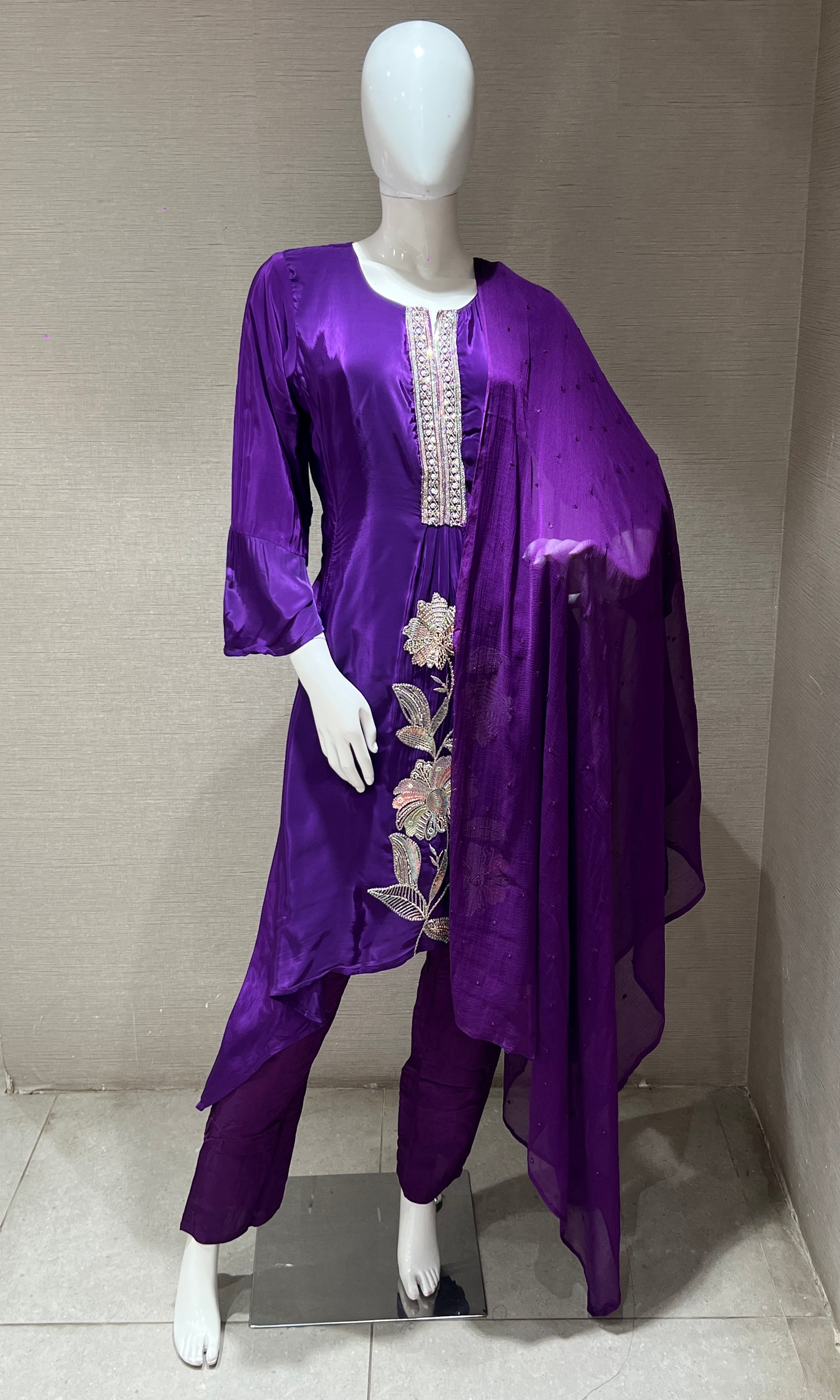 Purple silk kurta set