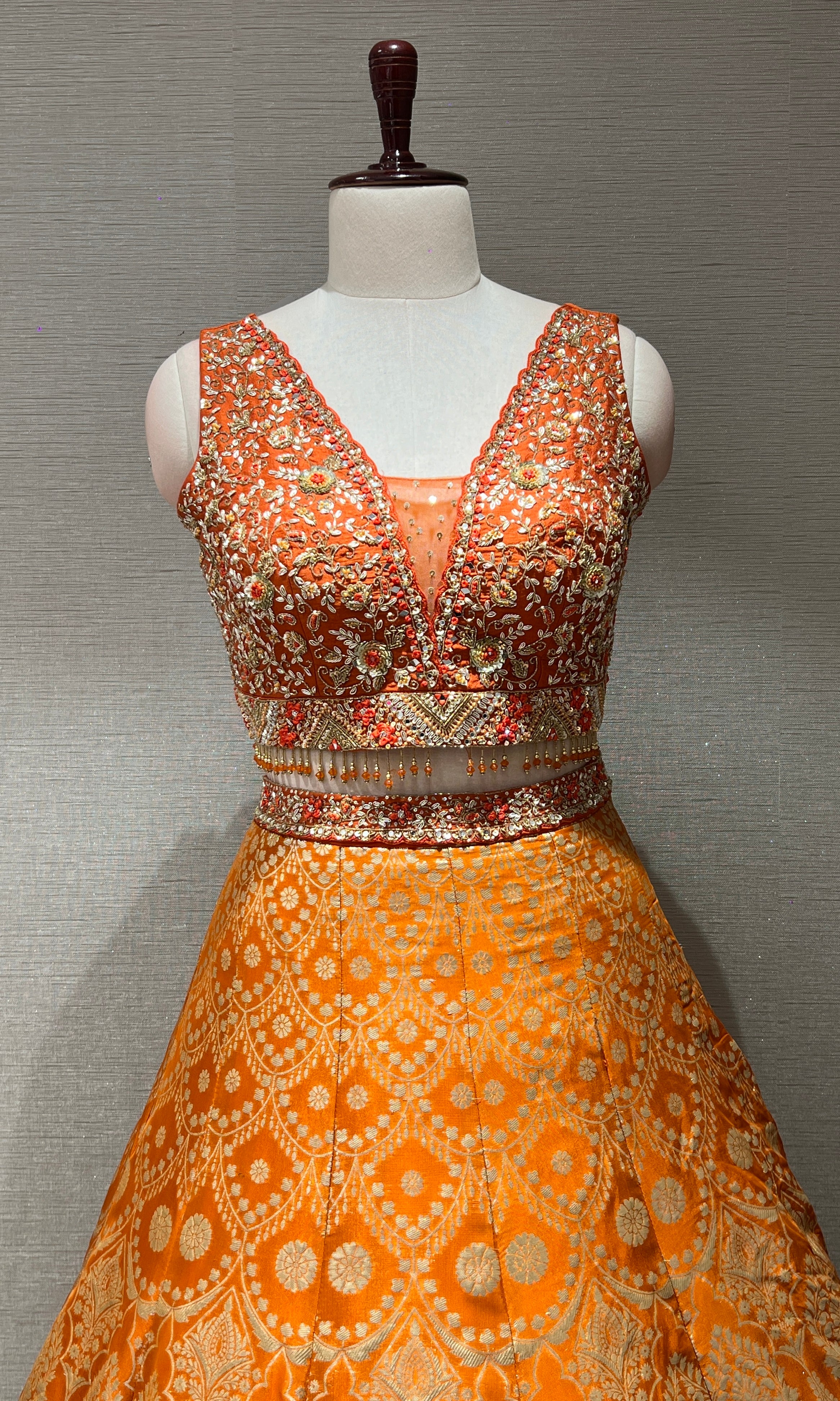 Radiant Orange Banarasi Lehenga Set