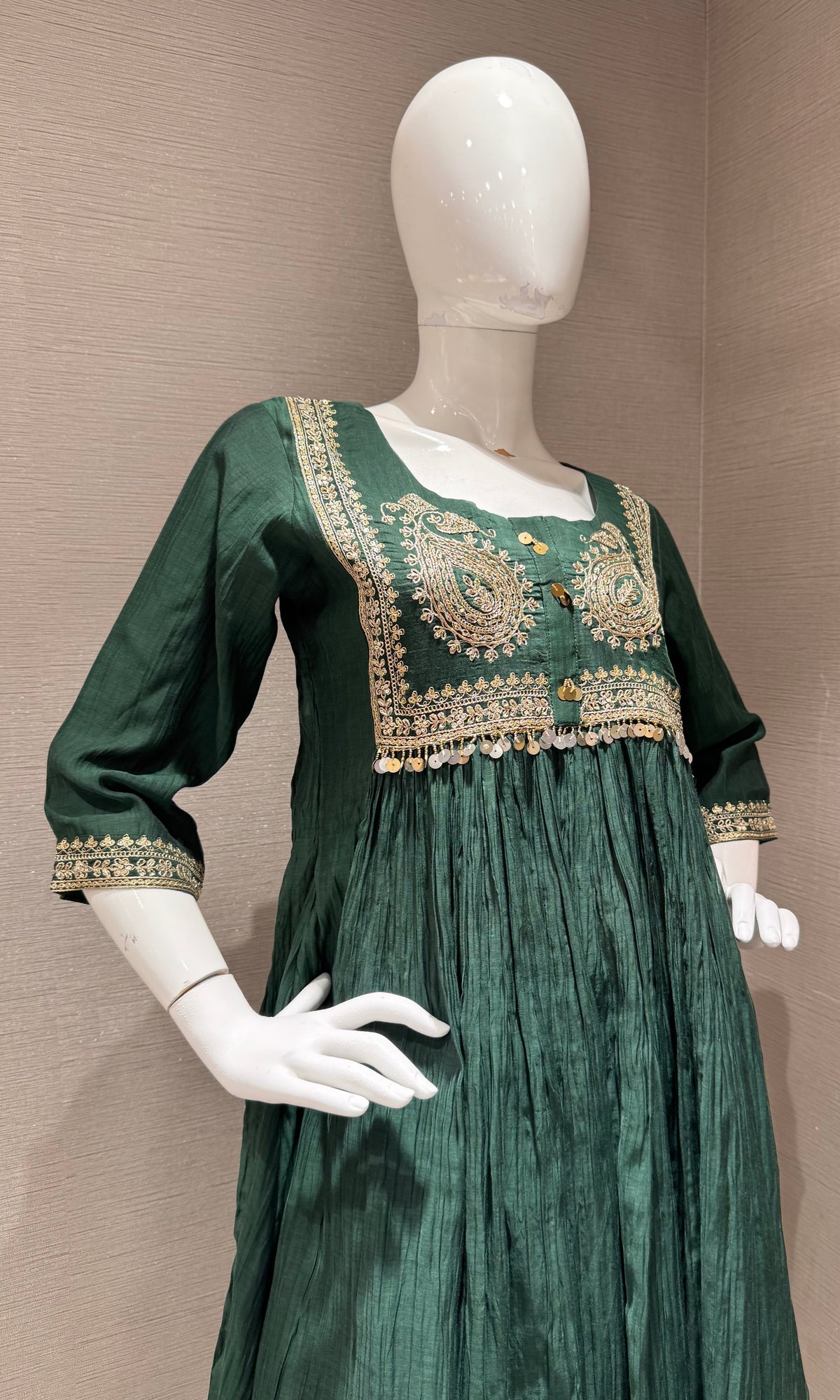 GREEN COTTON ETHNIC A LINE KURTA SET WITH DUPATTA