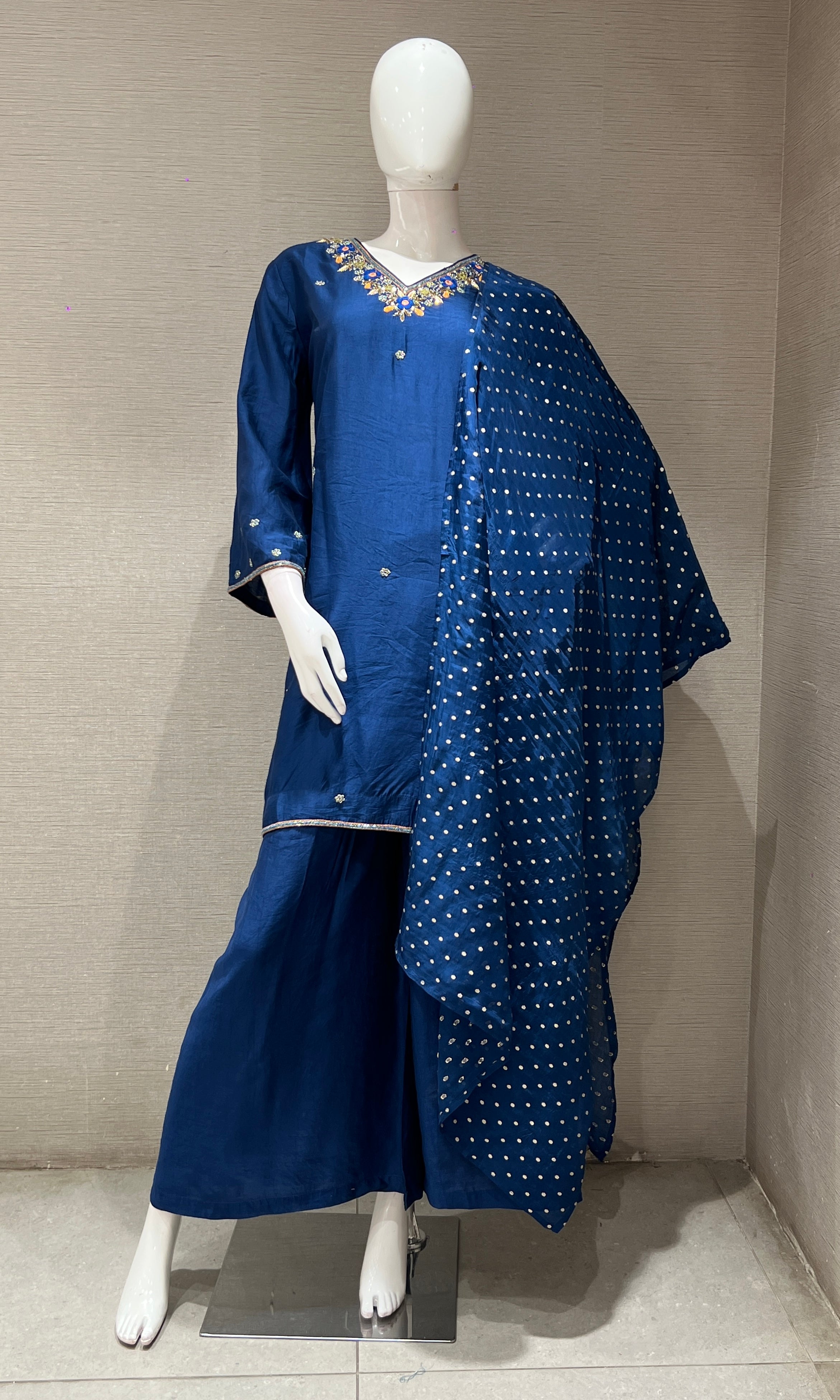 NAVY BLUE KURTA SET WITH PALAZZO PANTS